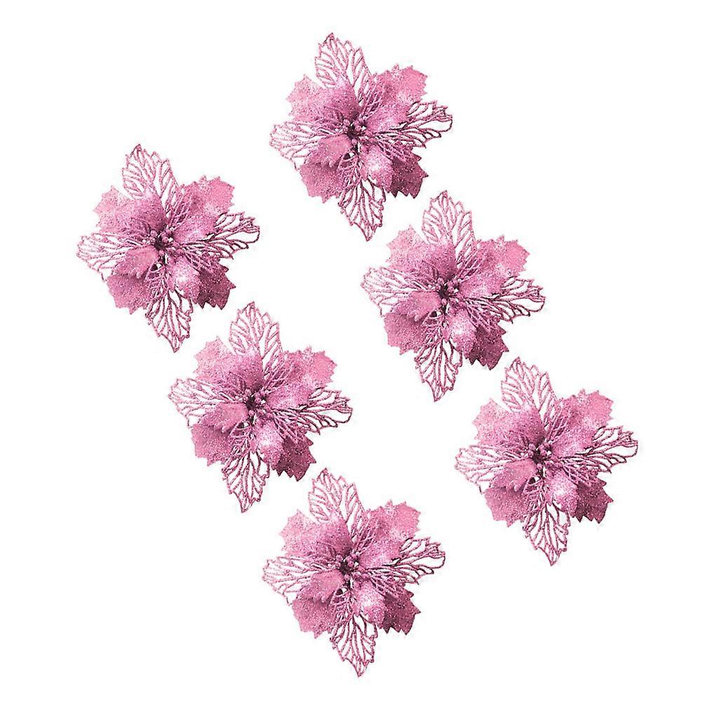 Flower Decorations Glitter Artificial Flowers For Xmas Tree 6Pcs
