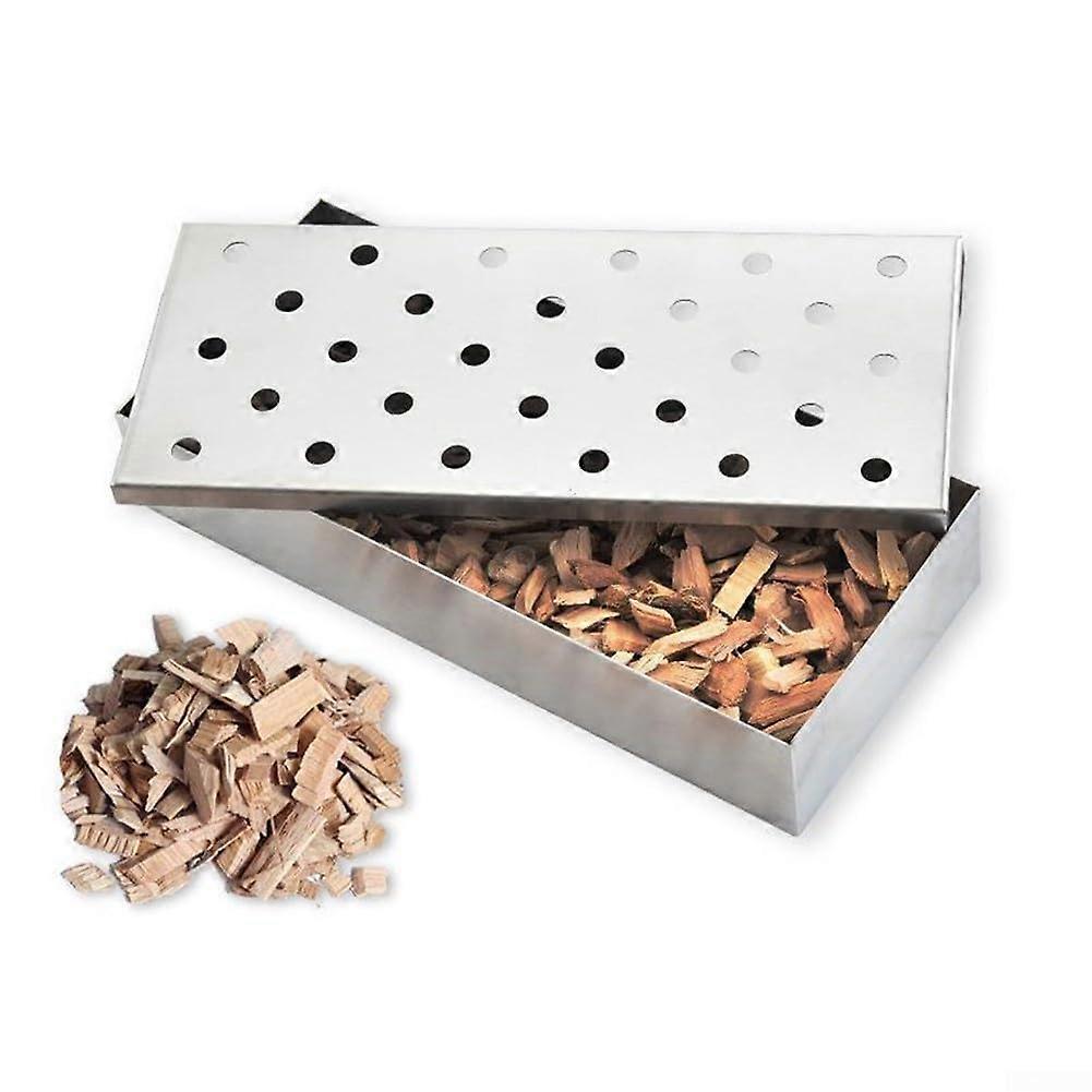 Scatola per barbecue, Scatola per carbone riutilizzabile in acciaio inossidabile, Scatola per barbecue all'aperto per grill a gas, Trucioli di legno, Accessori per griglia, 22,3 x 9,7 x 4,3 cm Ref: 6060