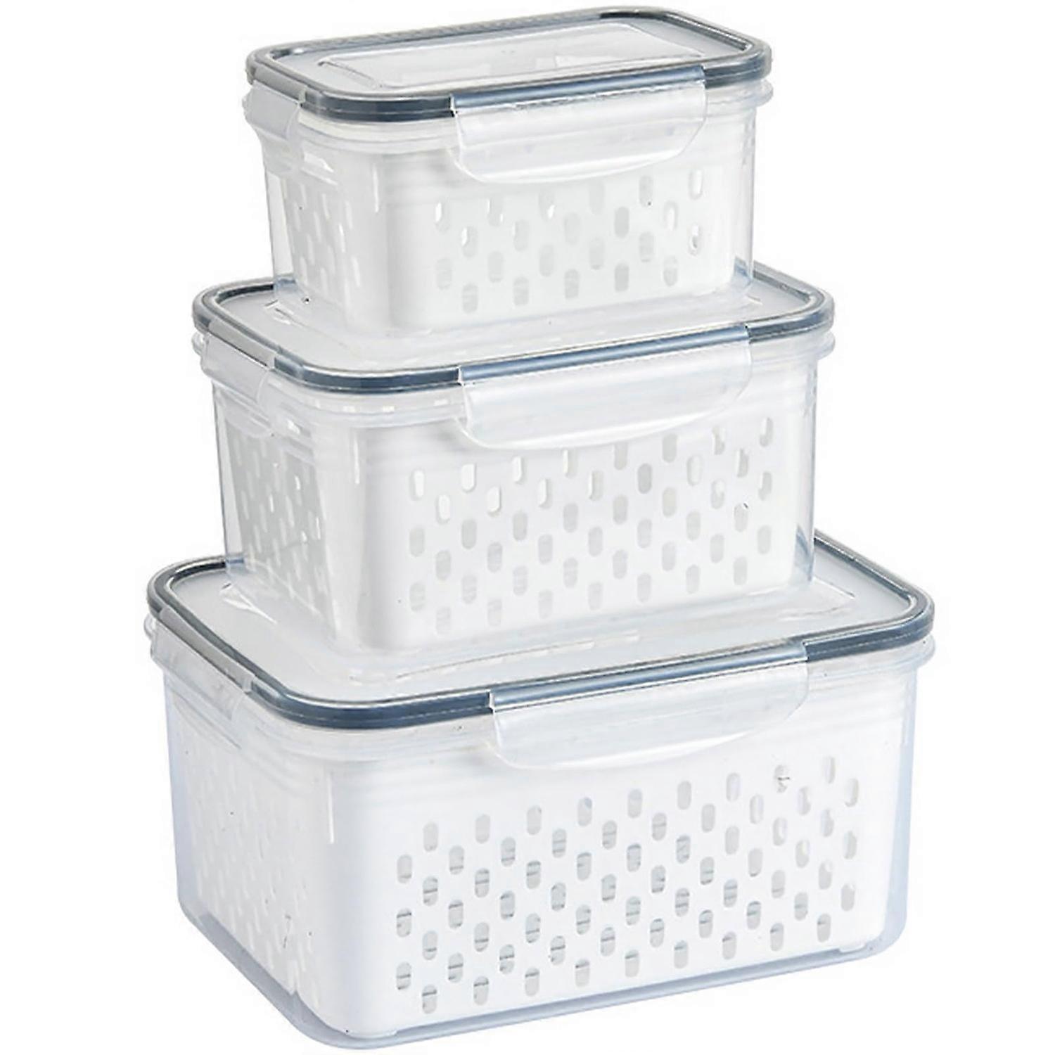 3Pcs Refrigerator Storage Box Rectangular Transparent Drain Basket Fruit Vegetable Fresh-Keeping Box