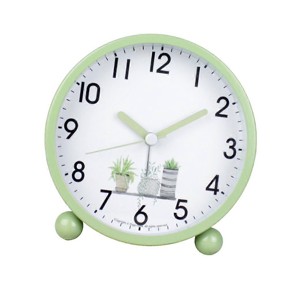 Luminous Green Silent Alarm Table Clock Round Modern Nordic Design Battery Powered for Home Office Bedroom Use