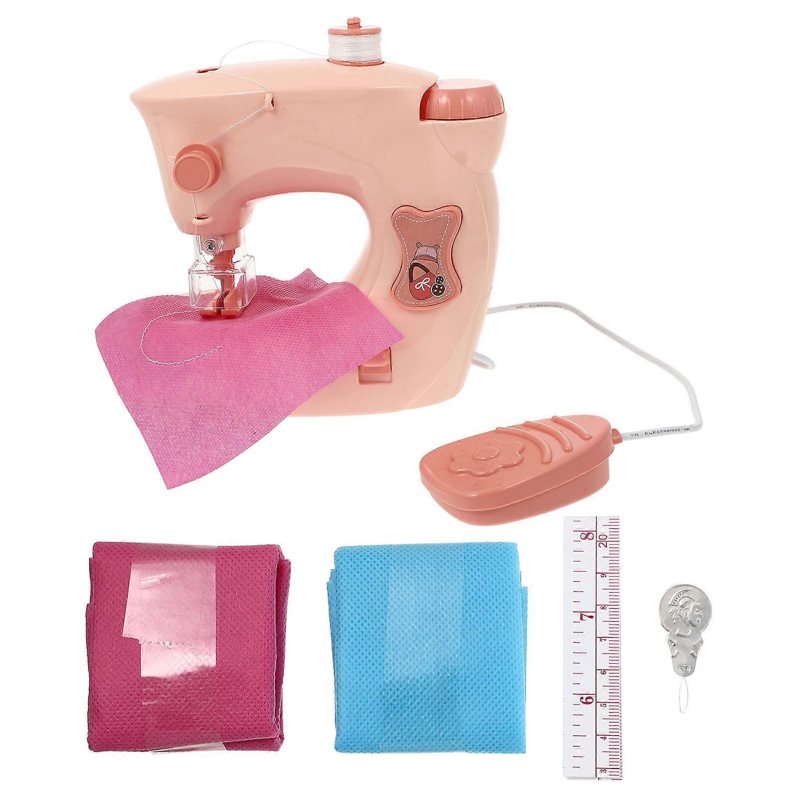 Miniature Sewing Machine Toy Pretend Play Educational Creativity Development Pink 15.5X15X8CM 1Set