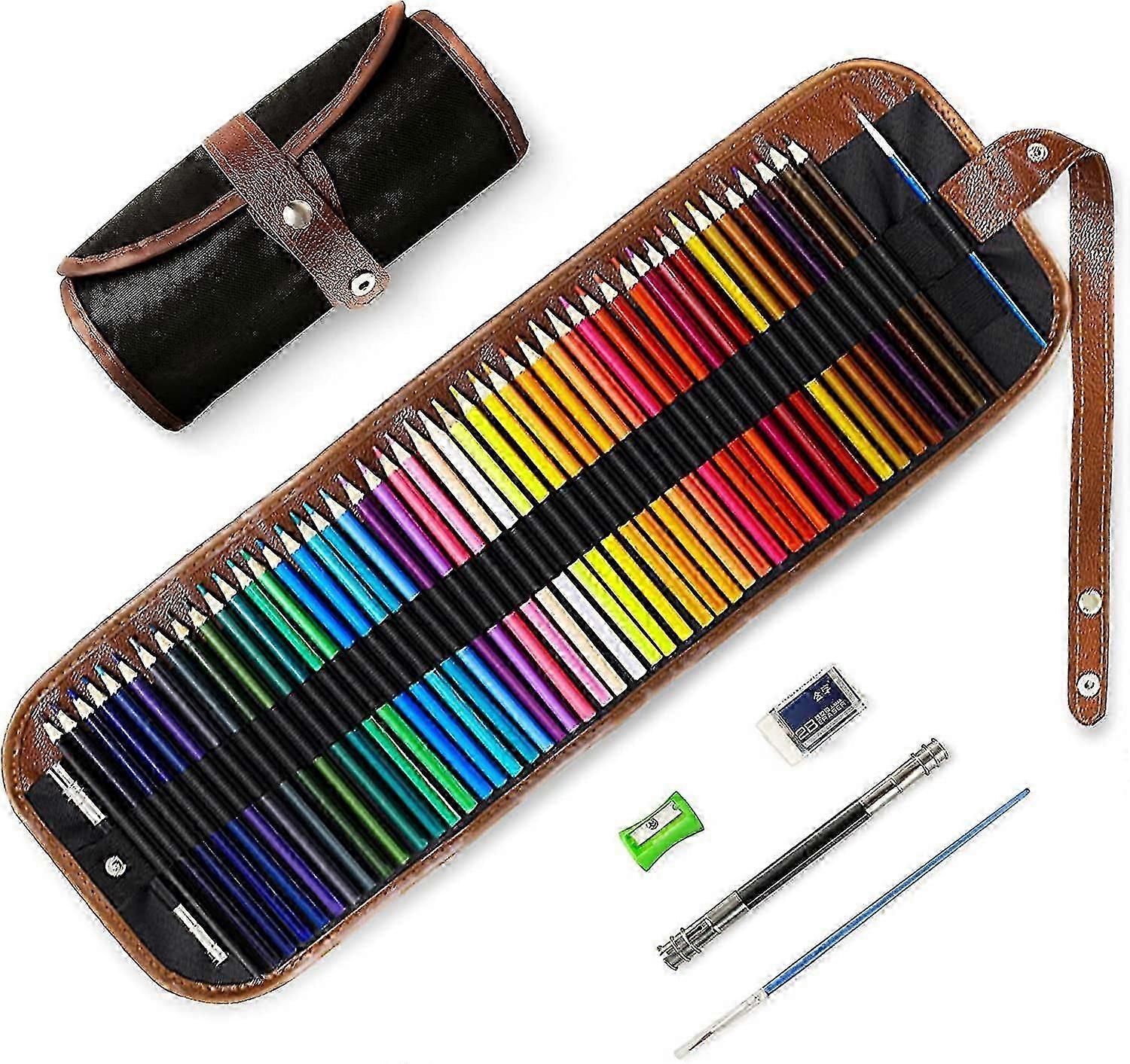 48 professionelle Malstifte Set mit tragbarem Canvas Pencil Wrap Etui, holzfreie Buntstifte mit Roll Up Canvas Pouch Paket für Erwachsene C