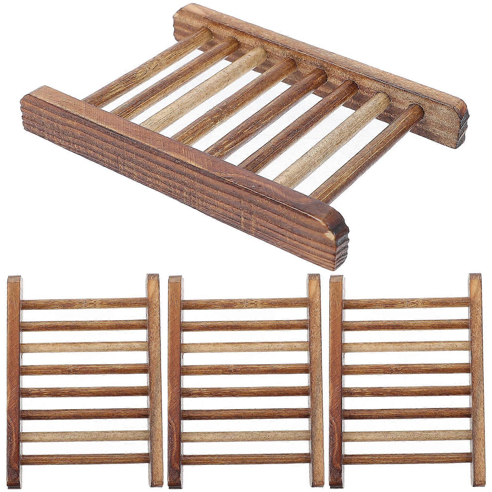 حامل صابون الحمام صواني صابون خشبية للحمامات والمطابخ مقاومة للماء 4 قطع