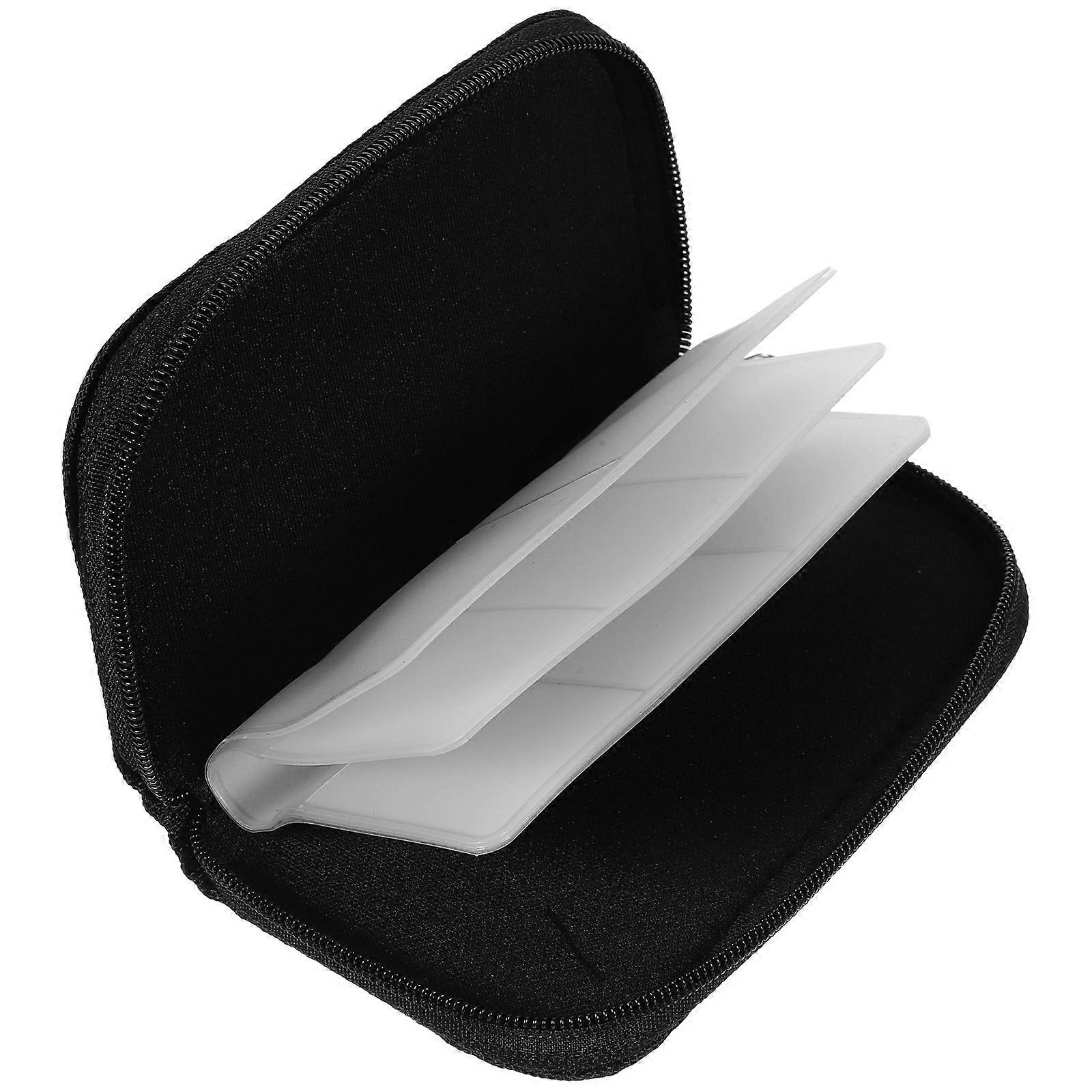 Sdcard Case Memory Card Organizer Anti-Shock Zipper Closure Black 1Pcs