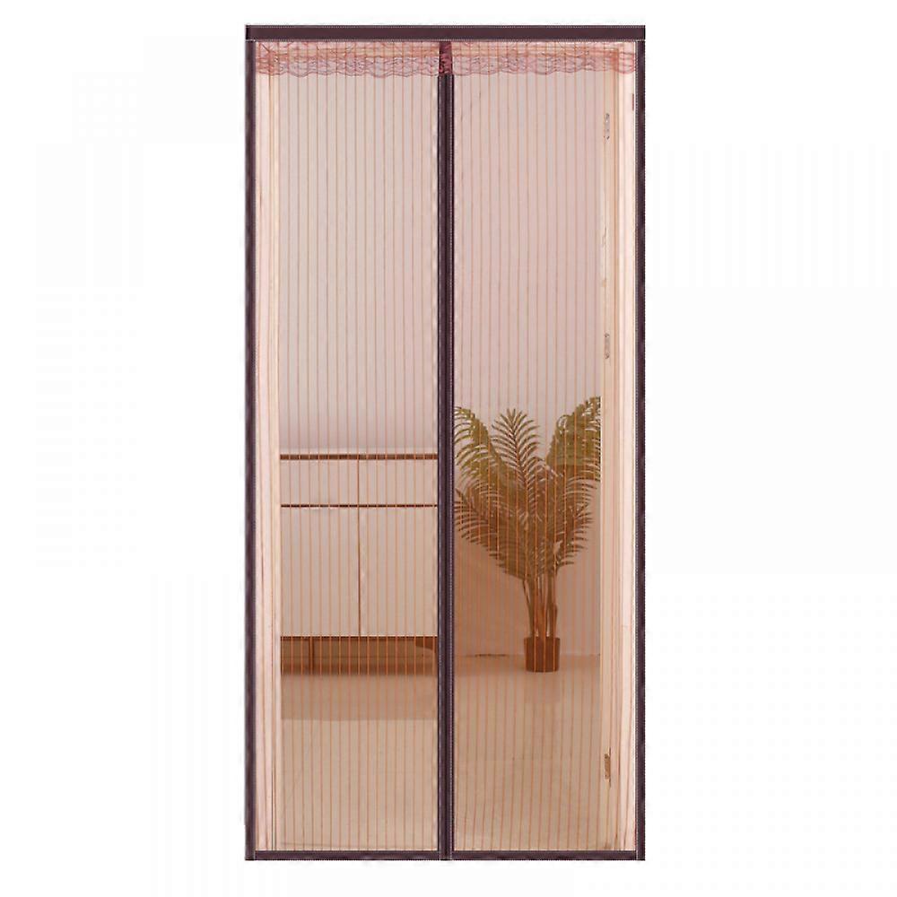 Magnetic Mosquito Repellent Door Curtain, Striped Sewing Edge, Low Noise, Self-Adhesive, Soft Yarn, Brown, 95 × 210 cm
