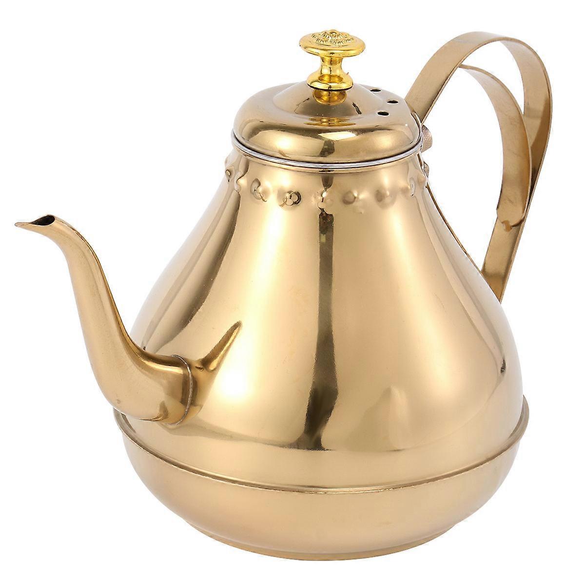 Stainless Steel Kettle 1.8L Crown Shape Lid Curved Handle for Tea Use Golden 1Pcs