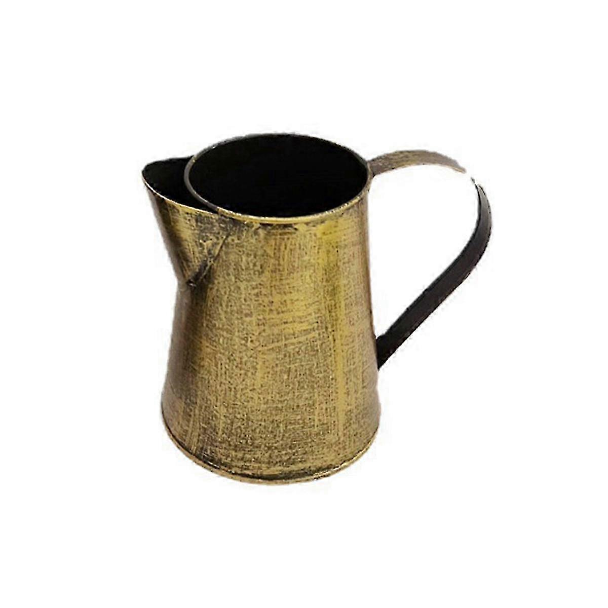 Decorative Metal Pitcher Flower Holder with Handle for Home Garden in Bronze