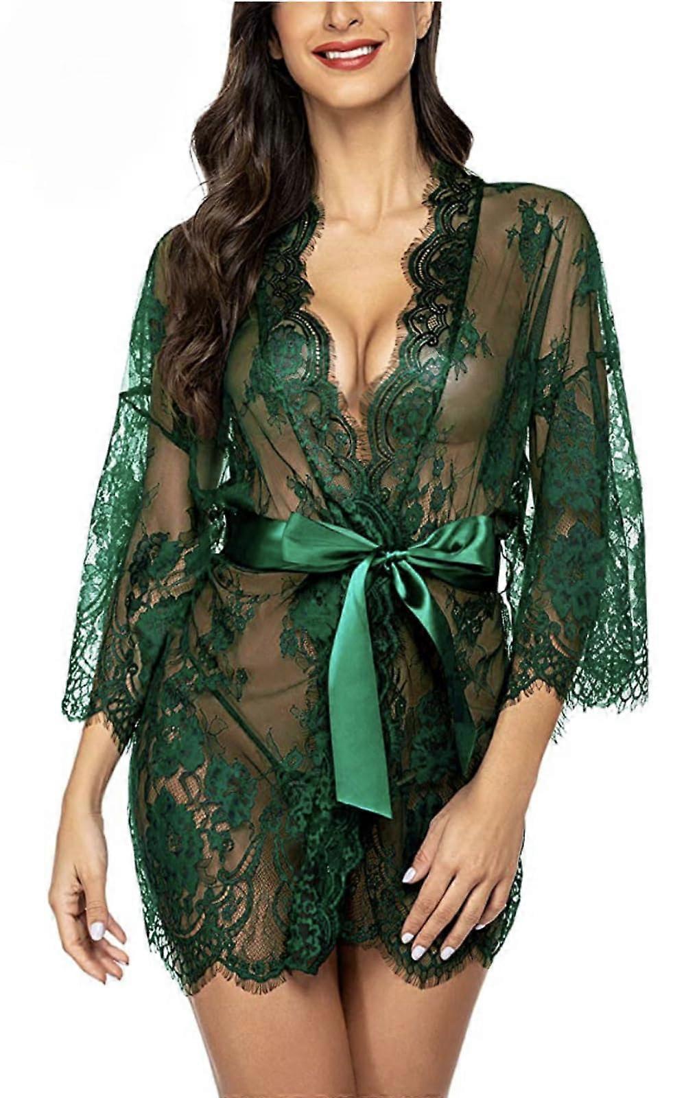Women's Sexy Mesh Deep-V Dressing Gown And Pyjamas, Erotic Lingerie, Plus Size 4XL