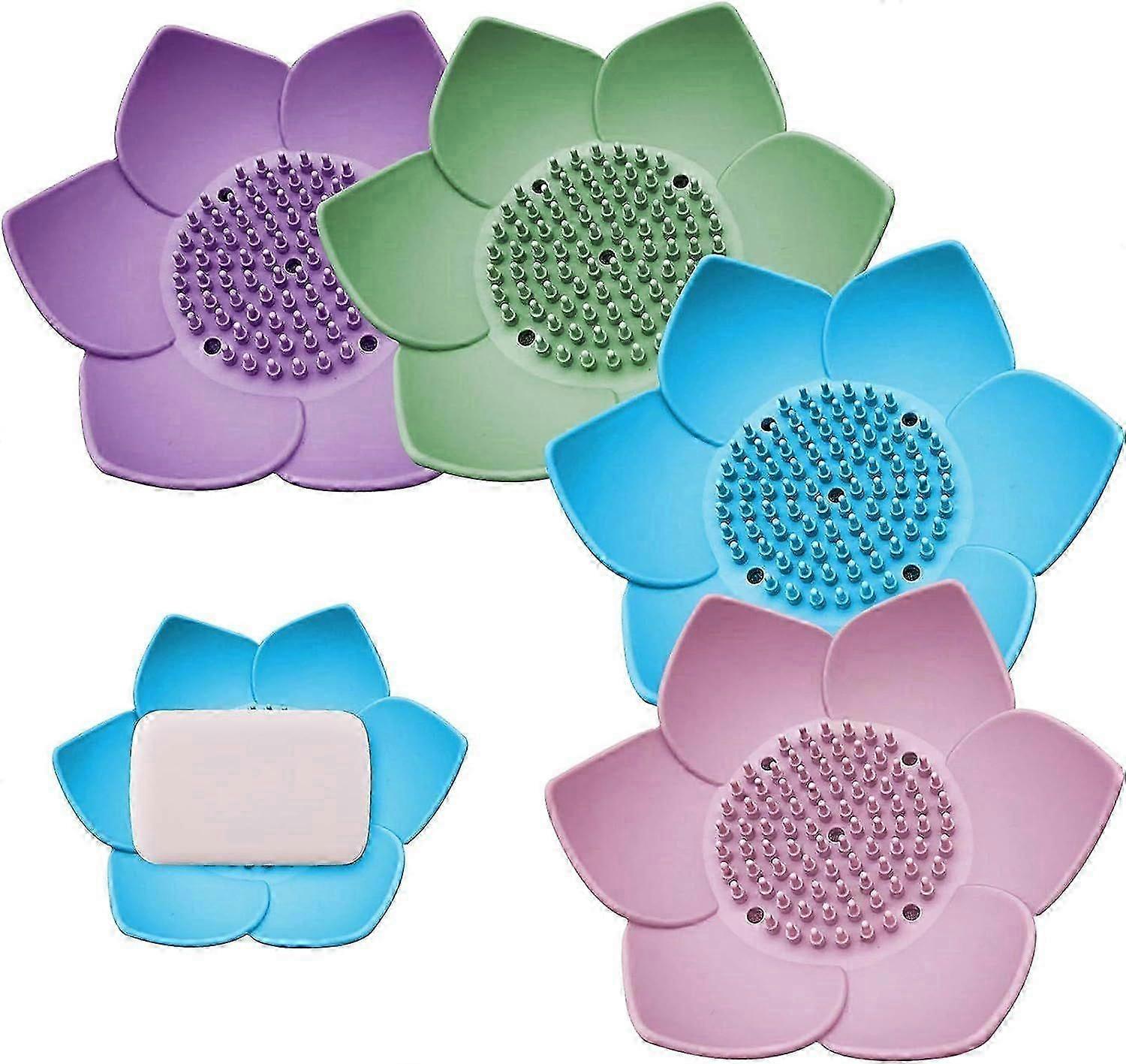 Set of 4 Soap Box with Drip Silicone Self-Draining Soap Dish for Easy Cleaning Non-Slip and Keep Soap Dry and Clean for Bathroom Kitchen Shower Counte