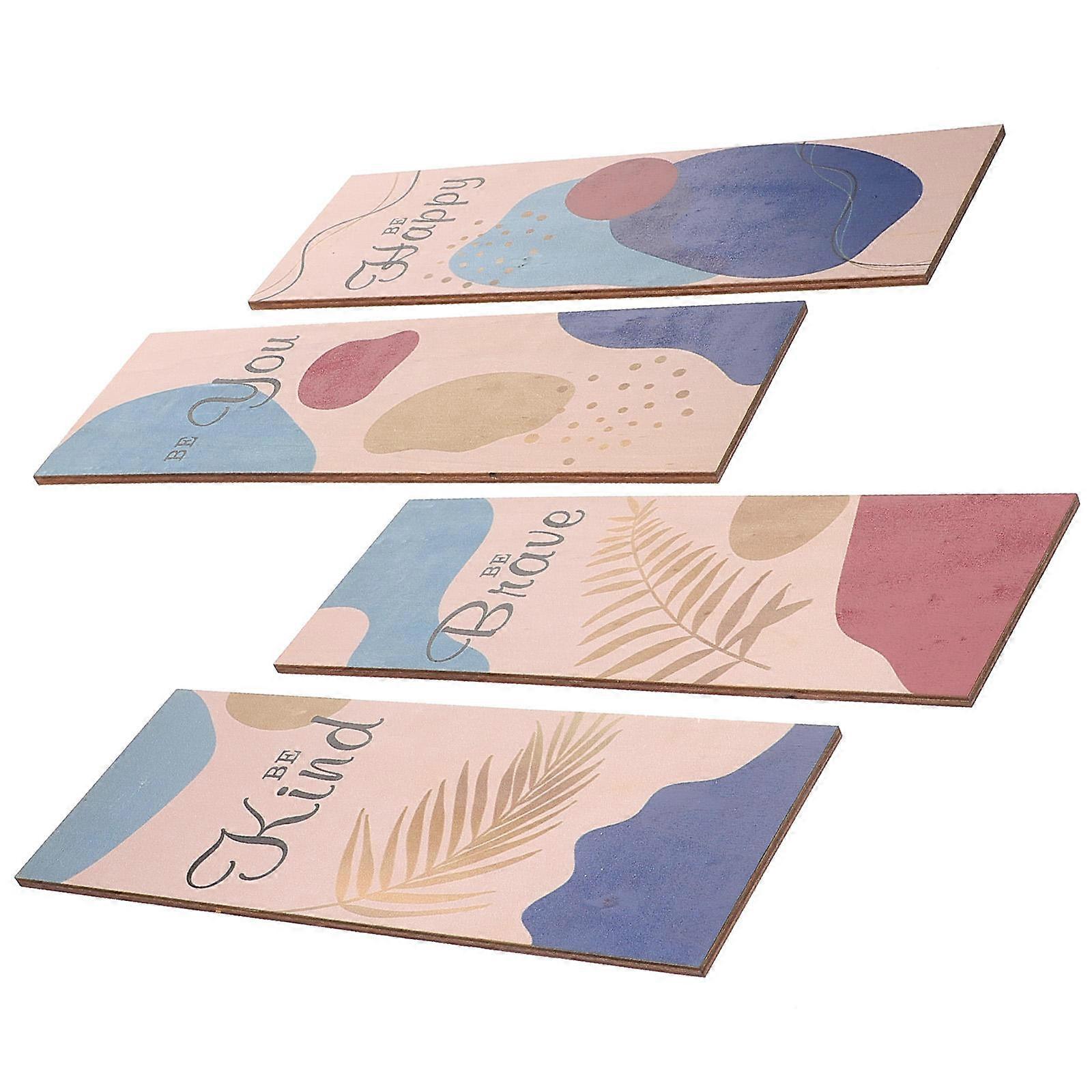 Bathroom Wall Decor Bohemian Style Matching Wooden Rectangular Artwork 4Pcs