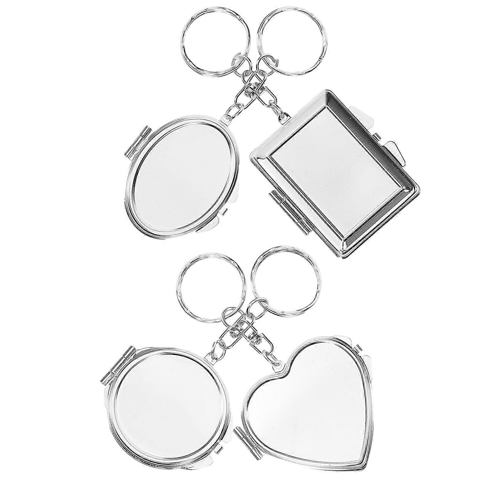 Creative Shape Mirror Keyring Pendant Rectangular Metal Folding Design for Women 4Pcs