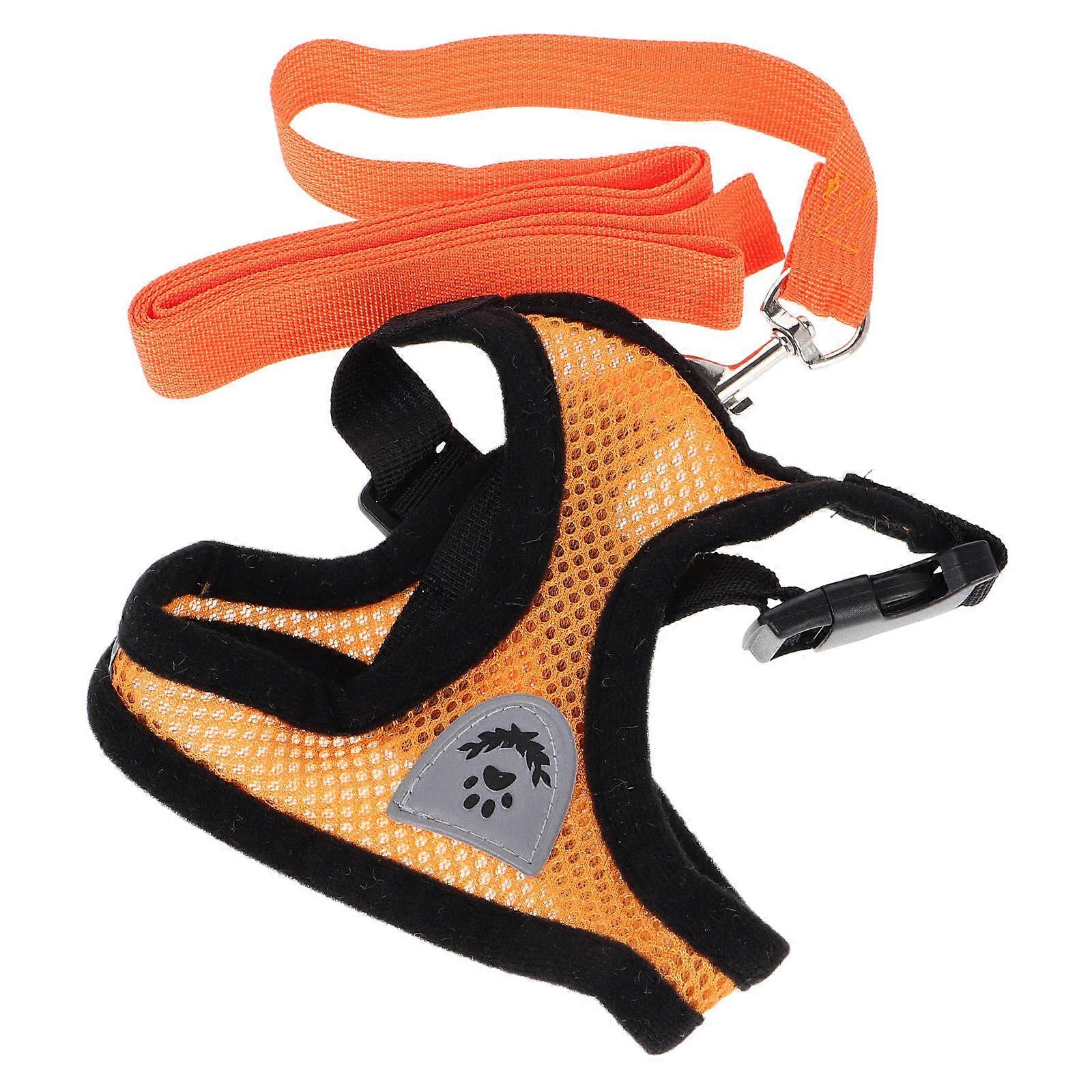 Pet Halter Harness Vest Mesh Fabric for Small Medium Cats Outdoor Activities Secure Leash Attachment Orange 1Pack