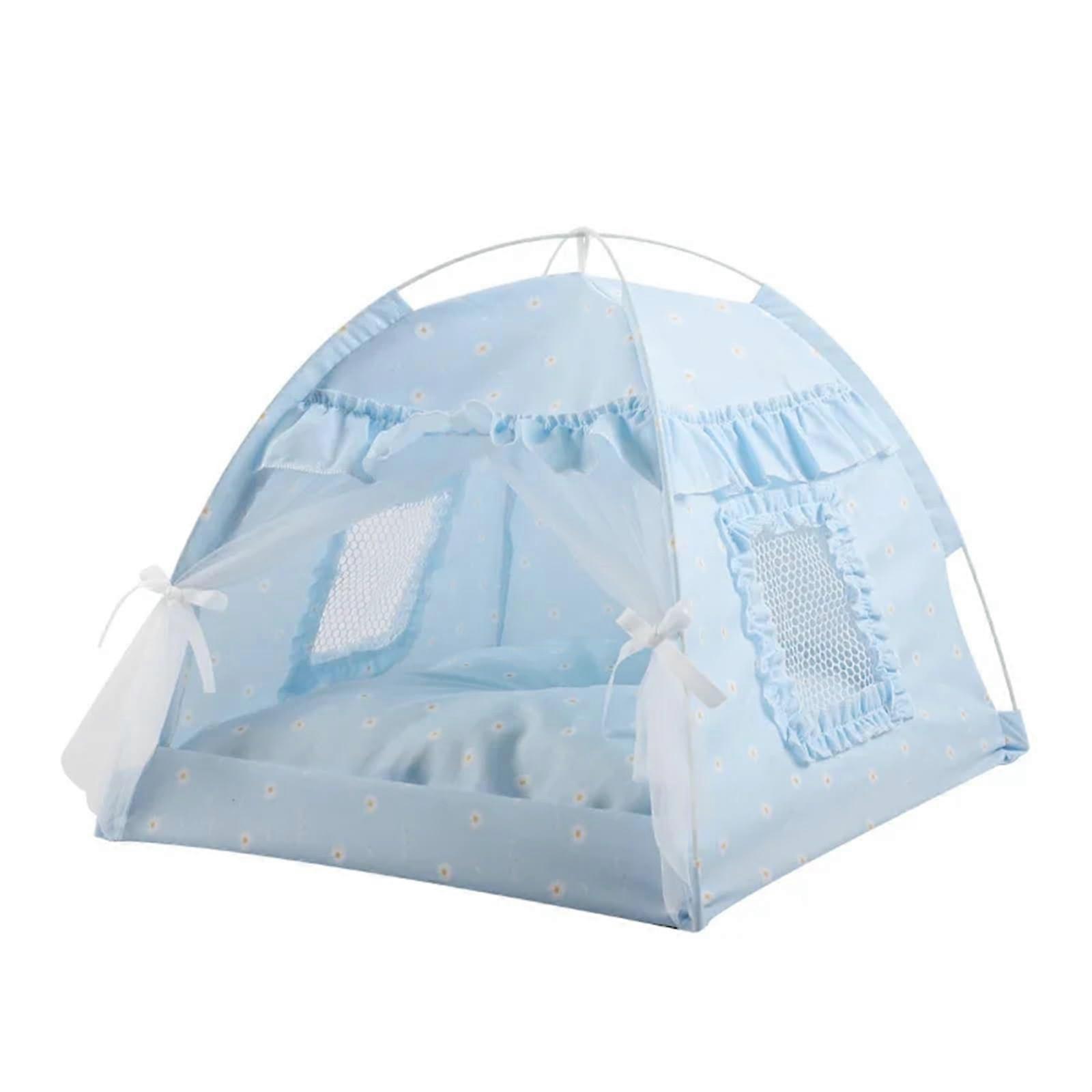 Teepee Tent for Pets Floral Print Enclosed Cat Tent Bed Indoor Foldable (Color: E, Size: L)
