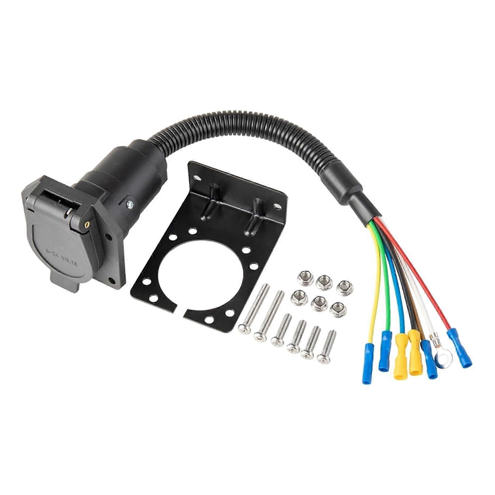 Weatherproof 7-pin Camper Socket Cable Adapter Sets for Trucks and Campers, 12V-24V Compatibility