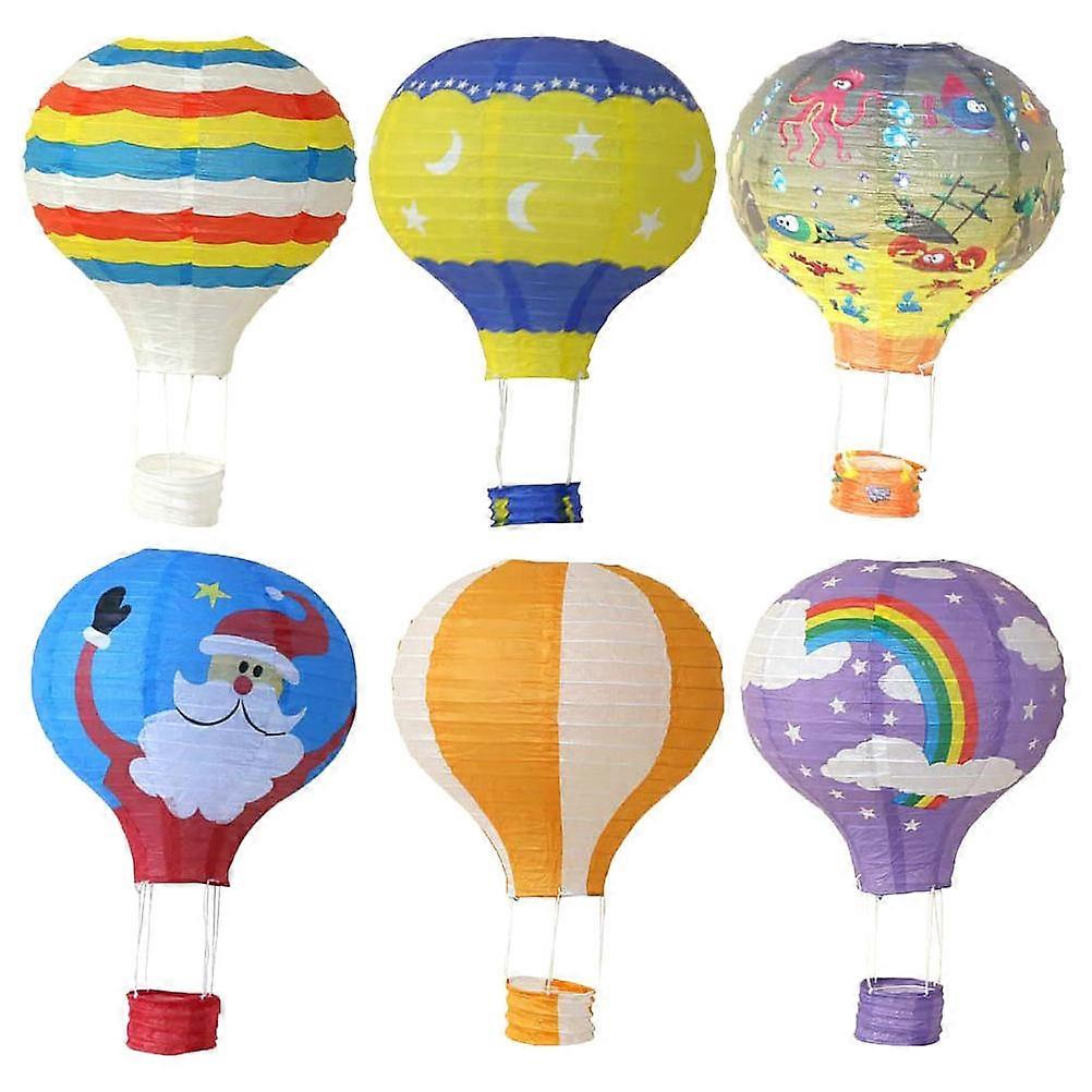 6pcs Hanging Paper Hot Air Balloon Decor – Colorful Orange Purple Blue Theme Ornaments for Party, Nursery, Kindergarten, Home, Cafe and Office