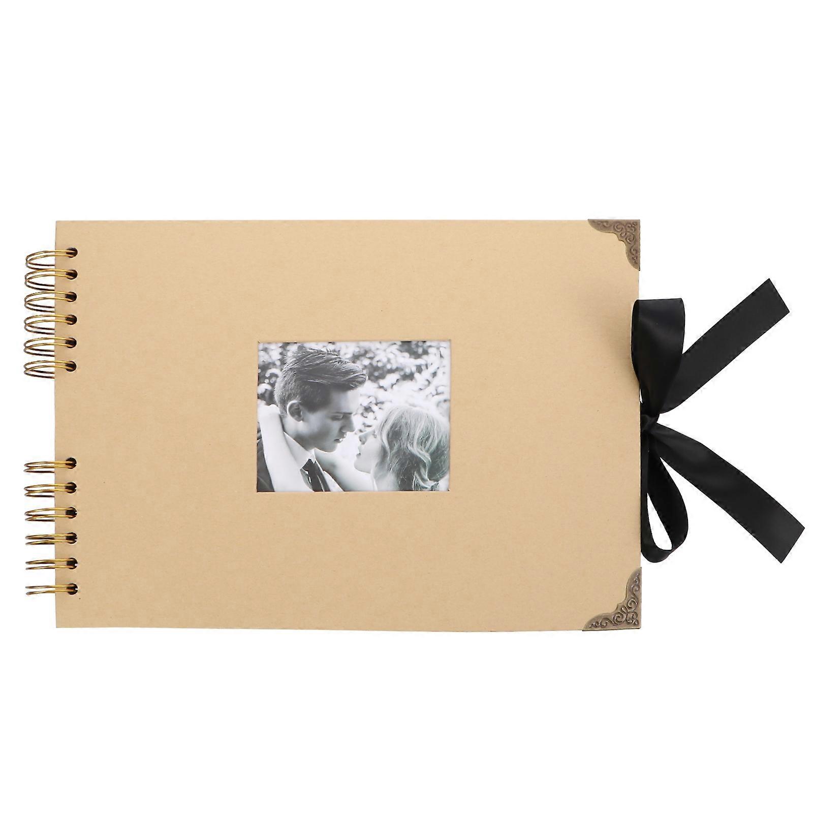 Bowtie Ribbon Scrapbook with 40 Pages Khaki Color Paperboard for Home Use and DIY Creative Gifts