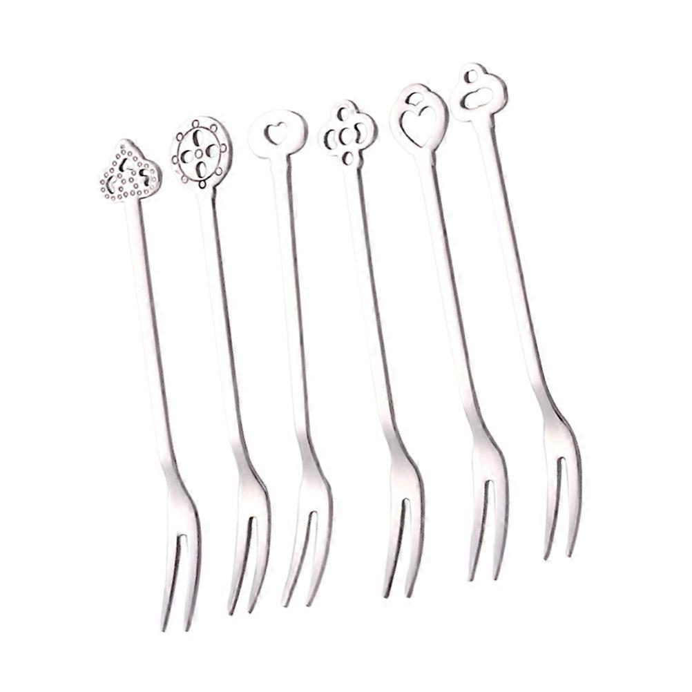 Stainless Steel Fruit Forks for Kitchen Use Highly with Unique Handle Pattern 6 Pieces Silver
