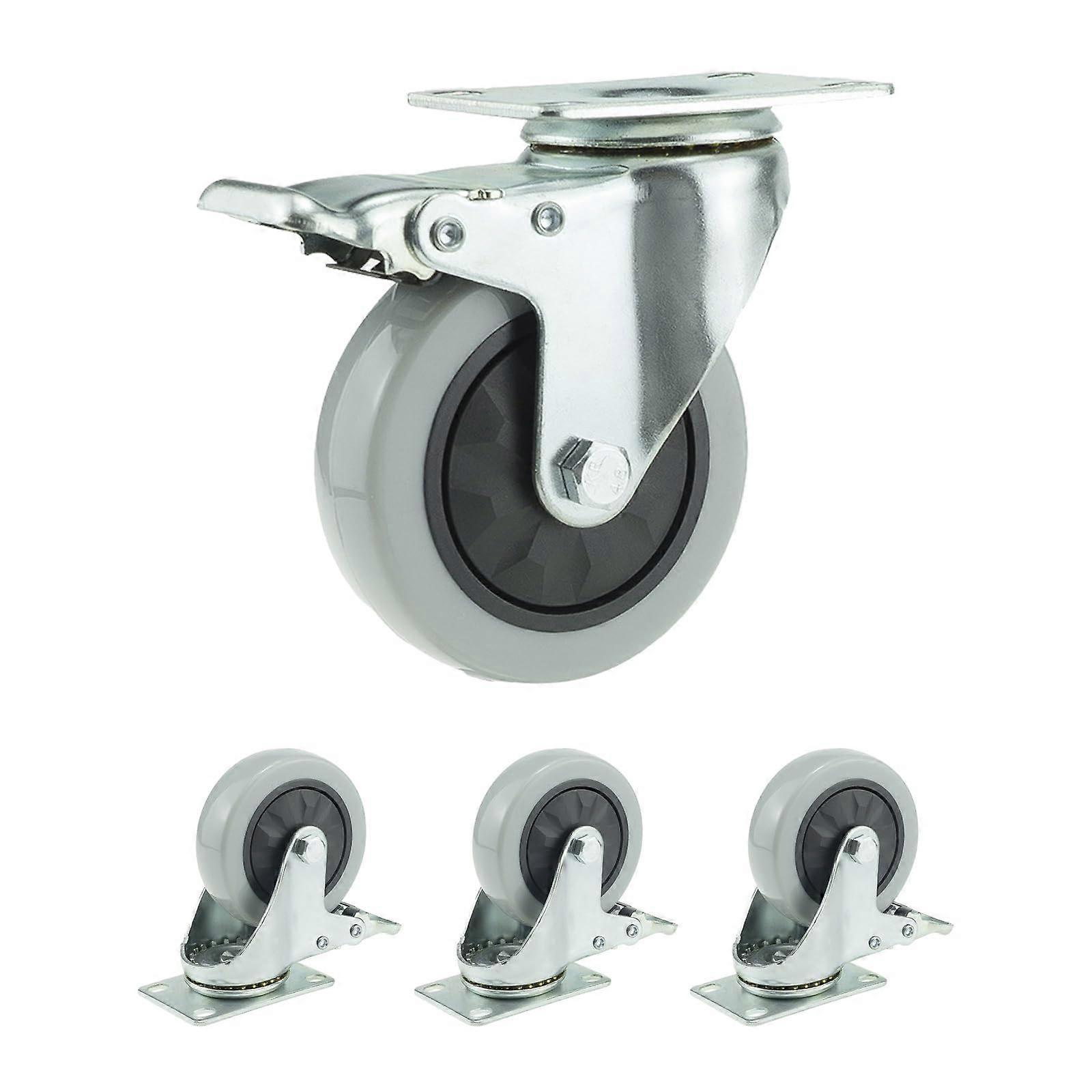 Robust swivel casters with brake, industrial plate, 7.6 cm, 10.2 cm, 12.7 cm, 4 pieces 2singlecolored 12.5cm/4.9in