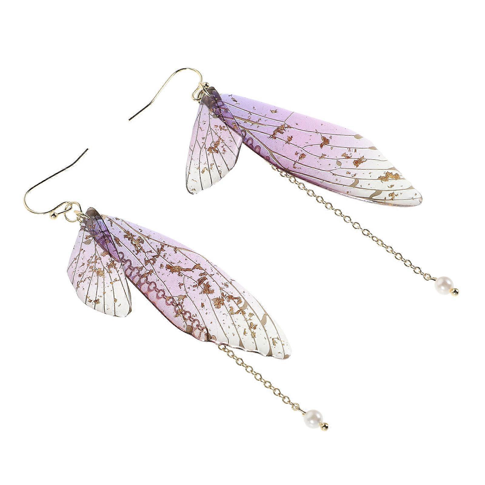 Gradient Butterfly Wing Earrings with Faux Pearls, Lightweight Fairy Style Drop Dangle Jewelry for Weddings, Parties, and Daily Wear