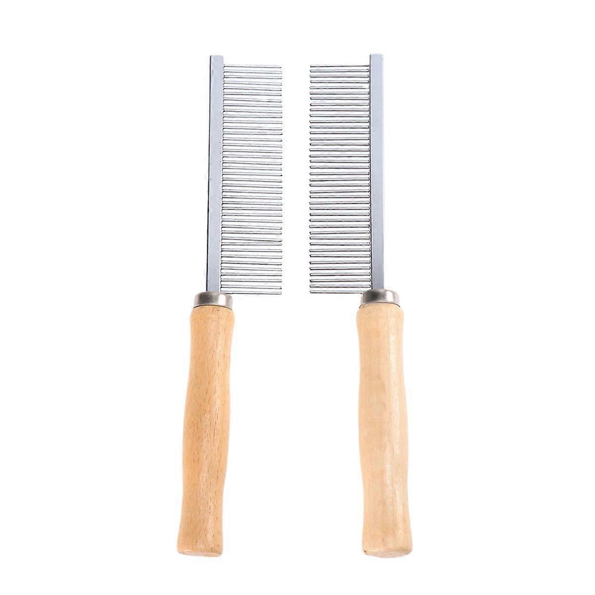 Pet Grooming Tool 2PCS Stainless Steel Pin Comb with Wooden Handle for Dogs, Removes Loose Hair, Tangles & Dander, Durable & Safe