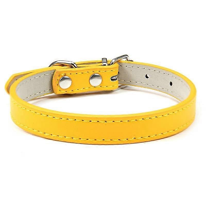 Dog Collar Adjustable Colorful PU Leather Pet Collar for Cats and Kittens, Soft and Safe, 2 Pack Gold Size L