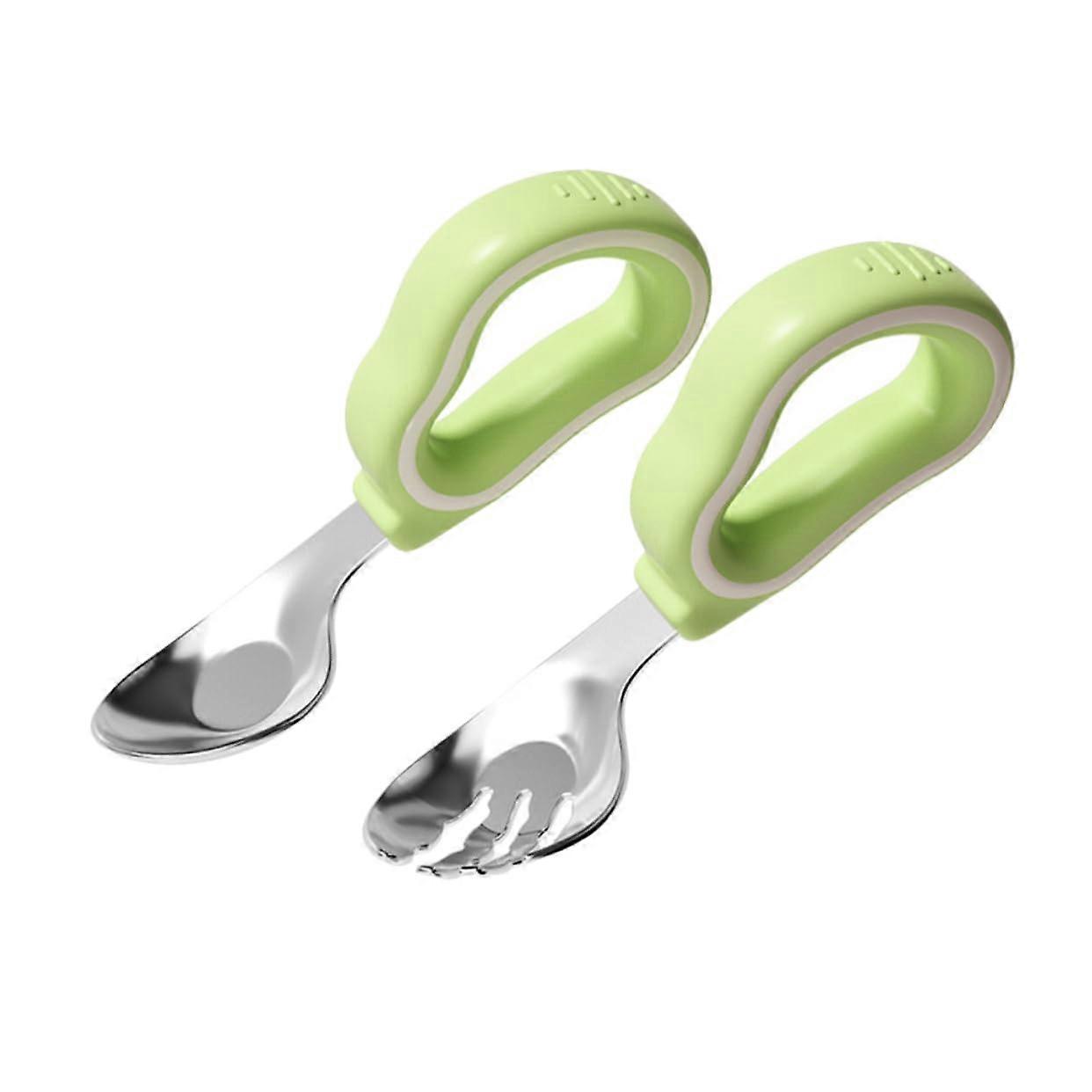Silicone Children's Cutlery Set - 1 Set Fork and Spoon for Toddlers, Safe and Eco-Friendly Green Training Utensils
