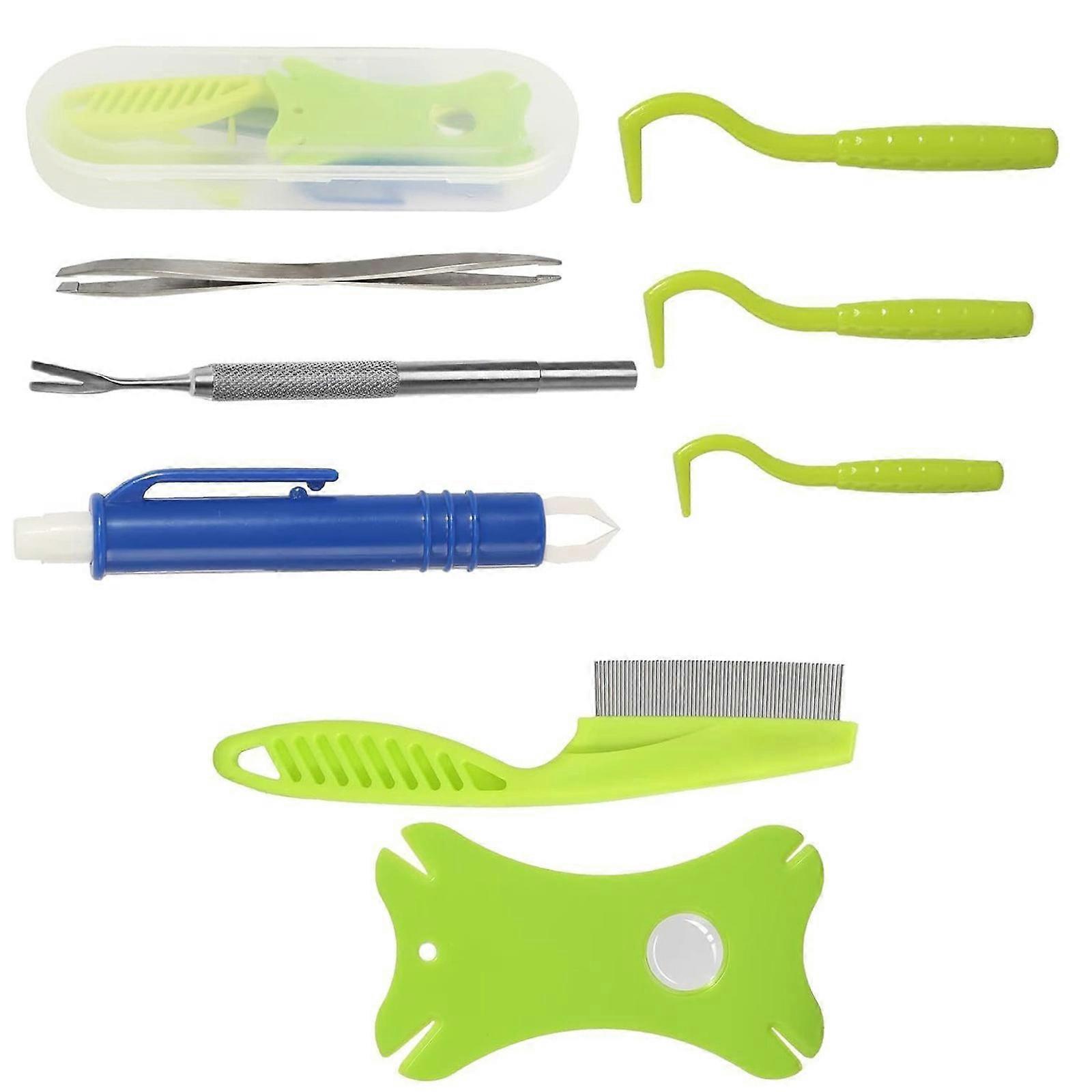 Pet Ticks Removal With Storage Box Fleas Comb Tweezers And Magnifier For Dogs Cats And Small Animals Multicolor