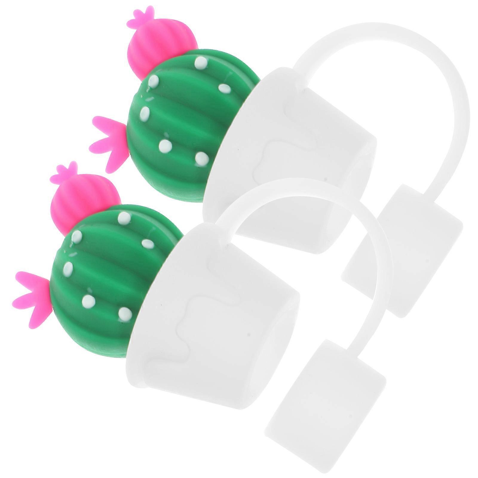 Cute Cactus Straw Covers 2Pcs Silicone Tip Caps Drinking Straw Charm Multi Color Reusable Protector