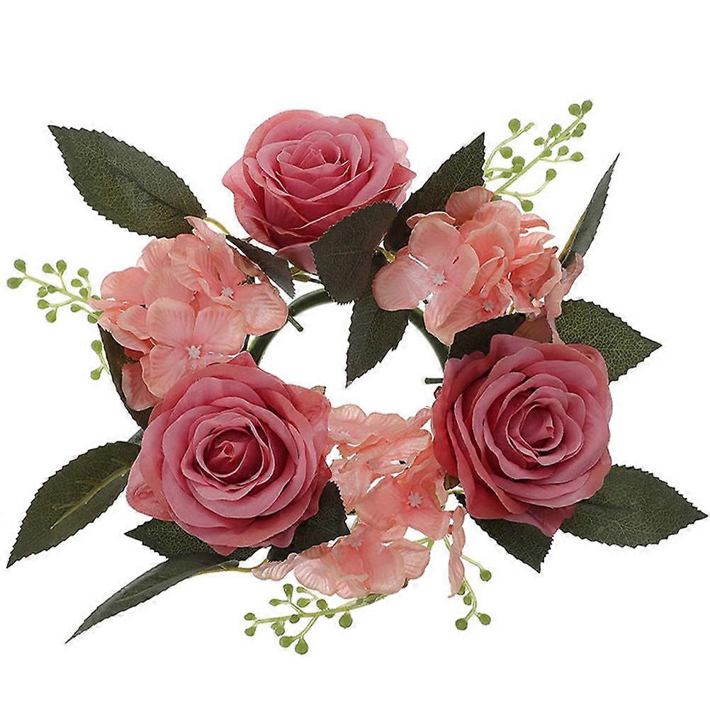 Faux Rose Candle Ring Wreath with Realistic Leaves, European Style Artificial Flower Centerpiece for Wedding, Party & Home Decoration