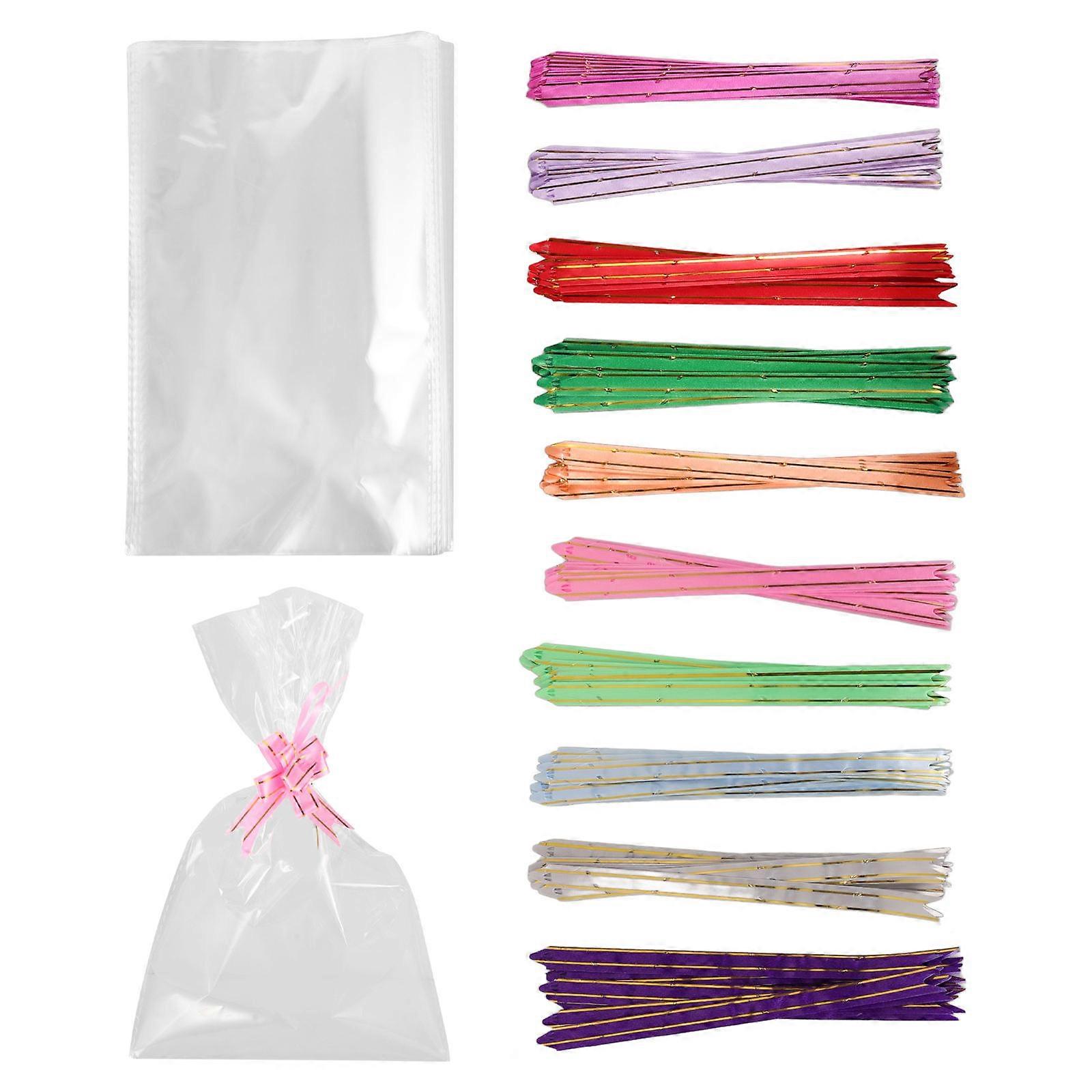 100pcs Reusable Transparent Gift Bags with Bow Ties for Snacks Desserts Party Use OPP Material