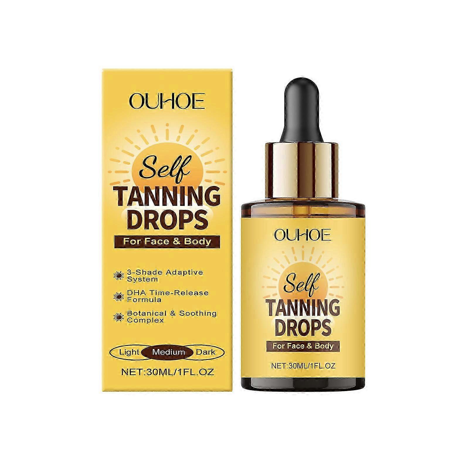 Facial Self Tanning Drops, Tanning Drops for Face & Body, Gradual Bronzing Effect, Lightweight Tanner for Sensitive Skin, Natural Sun-Kissed Glow, Med