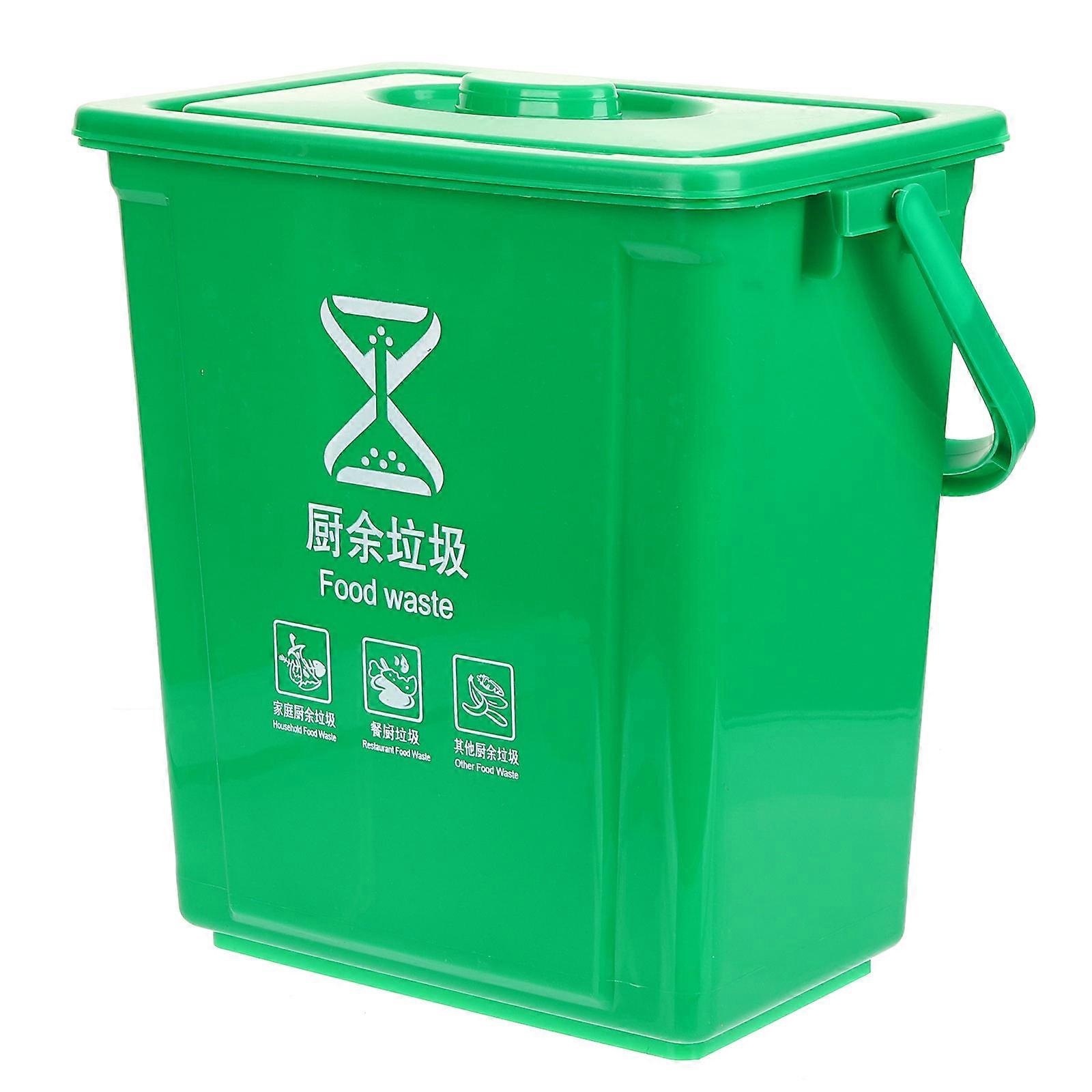Portable Kitchen Compost Bin Waste Basket With Lid 10L For Restaurant Use Rectangular Green 1Set