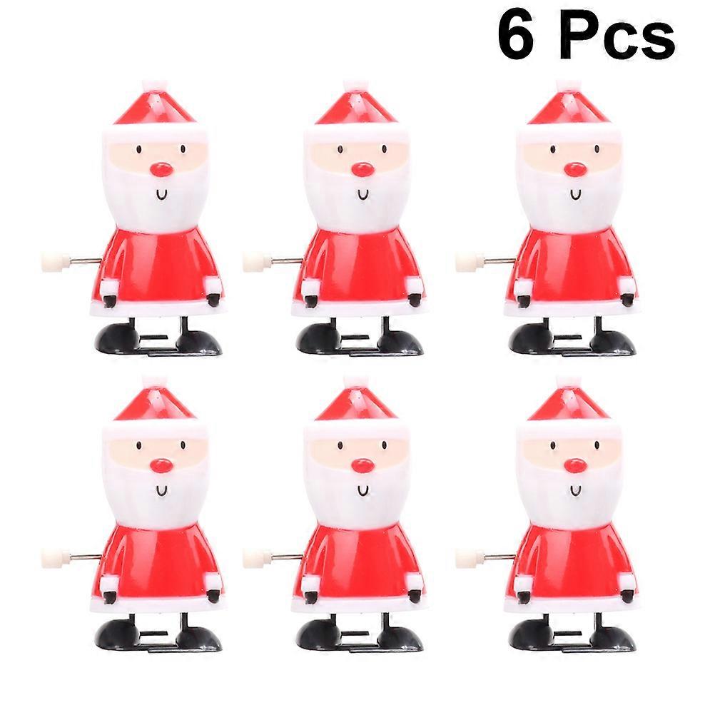 Clockwork Toys Set Featuring Cartoon Santa Claus Shape For Kids Party Favor And Gift Giving In Red Color With Wind-Up Function 6Pcs