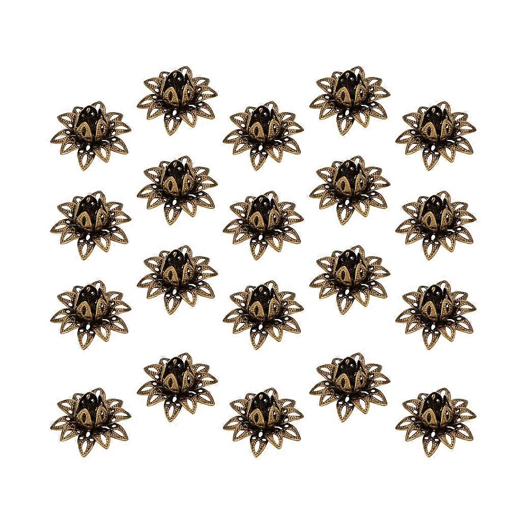 20PCS DIY Accessories Lotus Beads Flower Caps Pendant Charms Hollow Spacer End Caps for Jewelry Necklace Bracelet Making (Ancient Green)