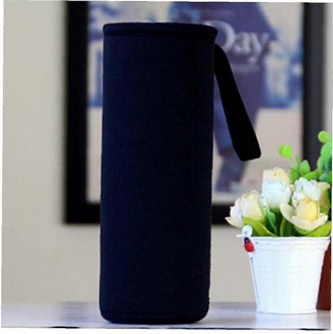 Black Water Bottle Sleeve Neoprene Insulated Carrier for 32 oz Bottles, Collapsible Nylon Design, Black Color