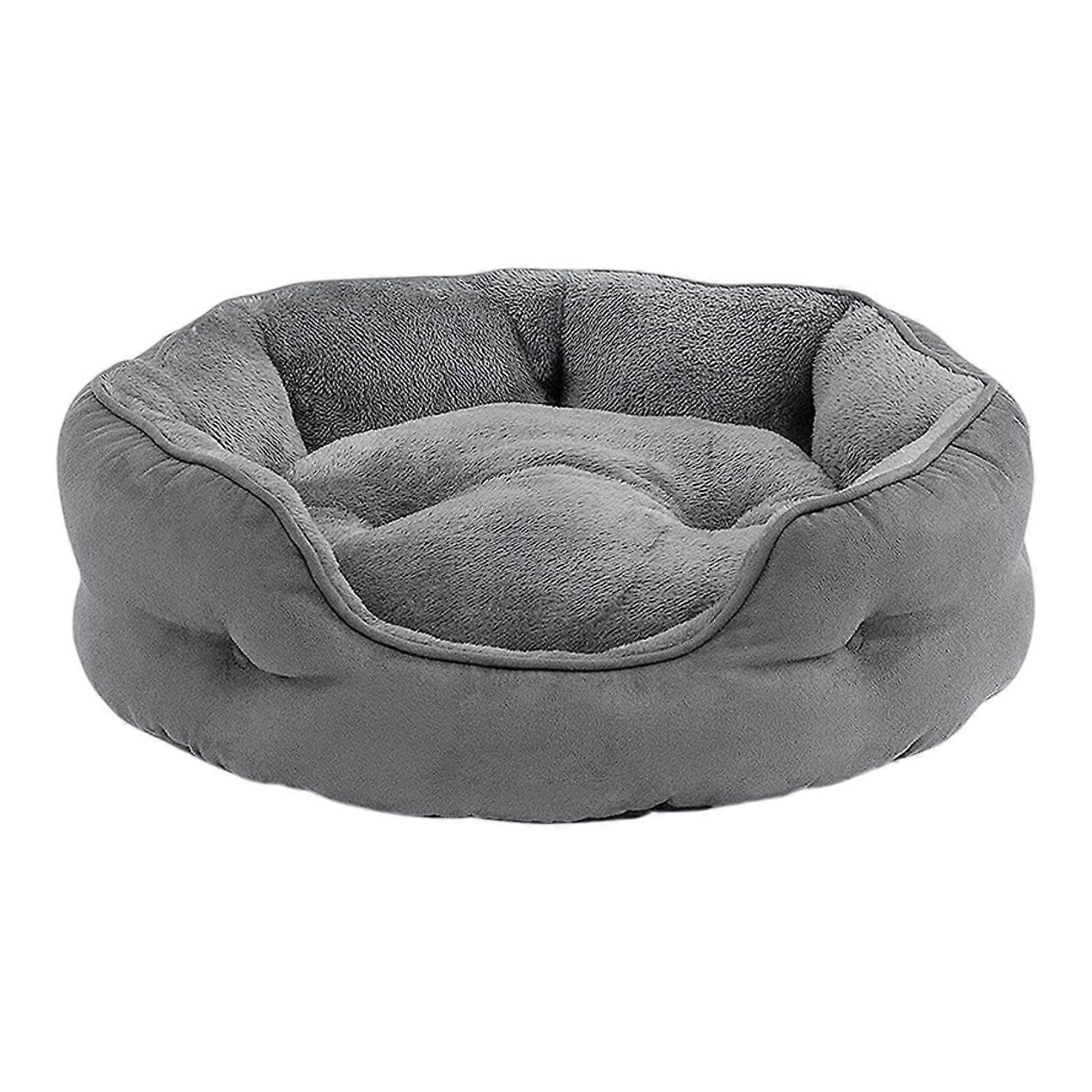 Round Cat Bed, Cozy and Washable, Non-Slip Indoor Pet Sofa for Cats, Puppies, and Kittens in Gray, Size M
