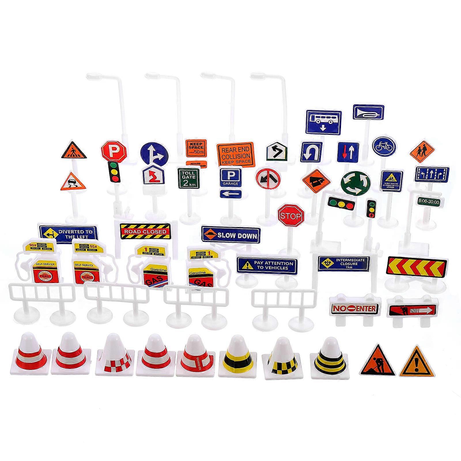 56pcs Children's Traffic Sign Toys Set Educational Road Signs for Kids, Realistic Plastic Street Signals for Interactive Play & Learning, Parent