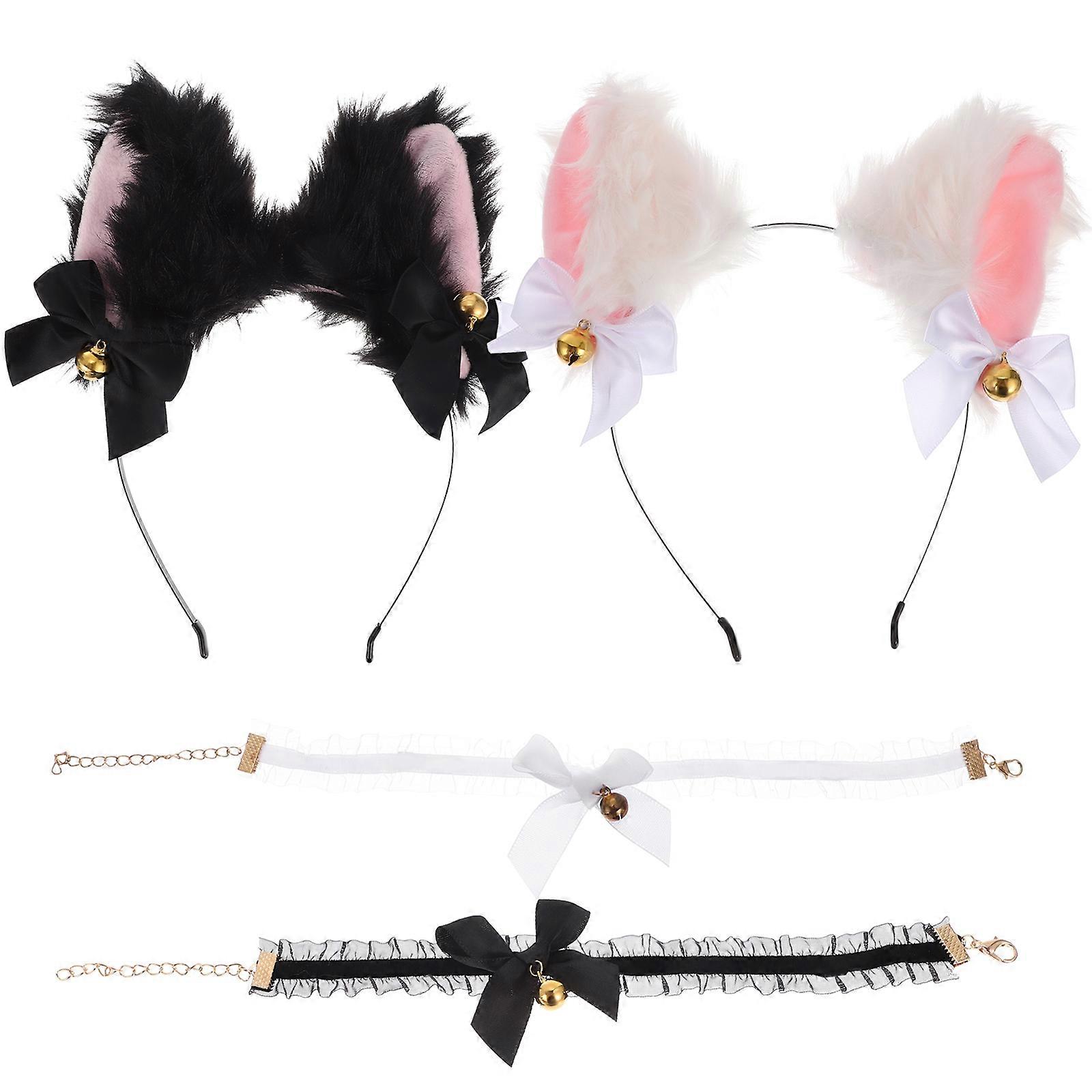 Kitten Ears Headband 4Pcs Choker And Necklace Set For Cat Costume Accessories Suitable For Various Occasions In Assorted Color