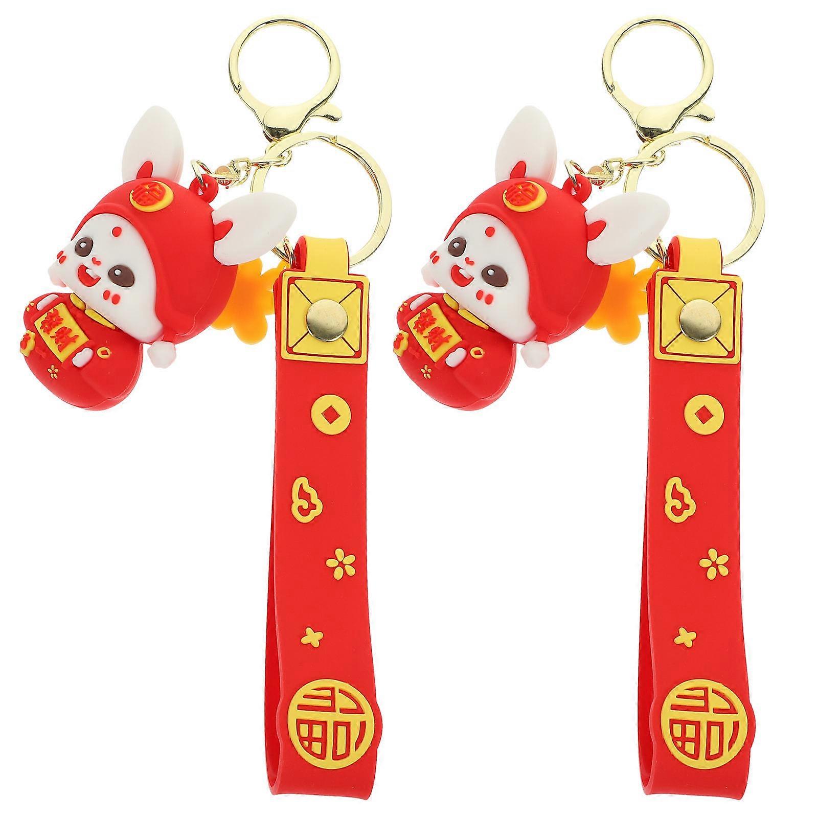 Rabbit New Year Key Chain 2Pcs Bunny Keychain Bag Pendant For Couples Stylish Decoration With Craftsmanship