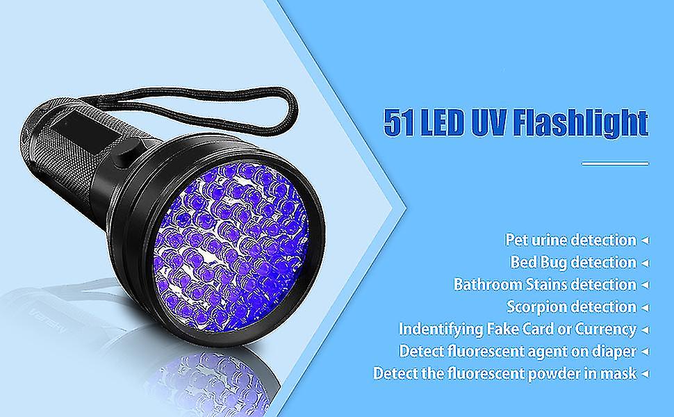 Uv Flashlight Black Light , Vansky 51 Led Blacklight Pet Urine Detector For Dog/cat Urine,dry Stains,bed Bug, Matching With Pet Odor Eliminator