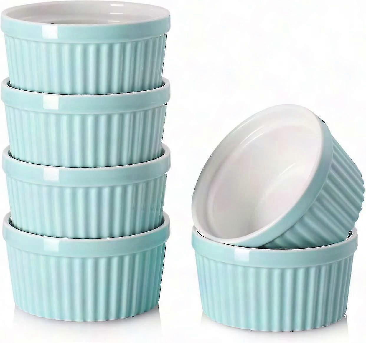 4オンスのラメキン-クレームブリュレ、スフレ、ベーキング用の青い磁器のラメキン6個セット