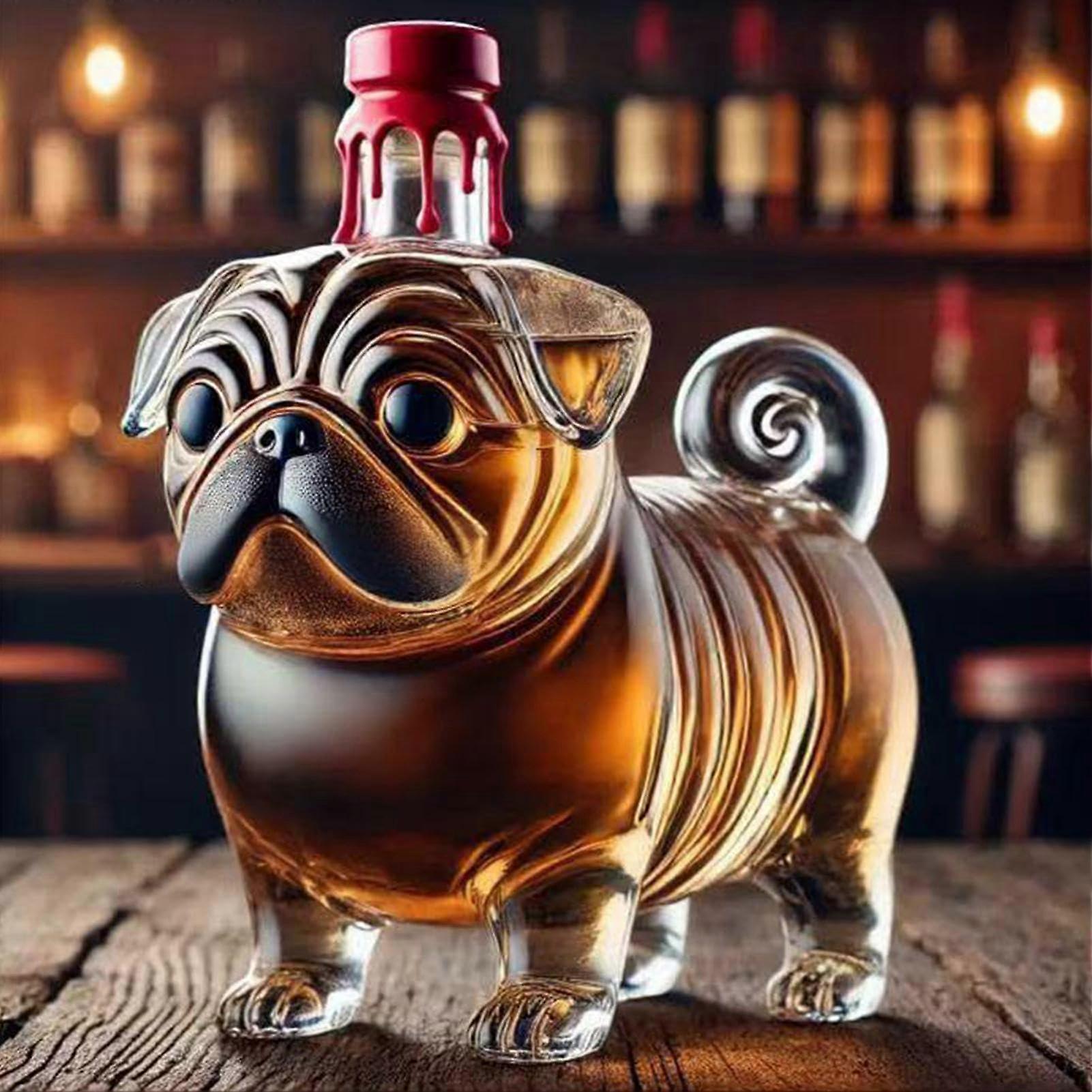 Funny Pug Whiskey Bottle, Pug Shaped Whiskey Bottle, Empty Glass Liquor Bottle, Animal Whiskey Bottle Centerpiece, Desk Decor Gift