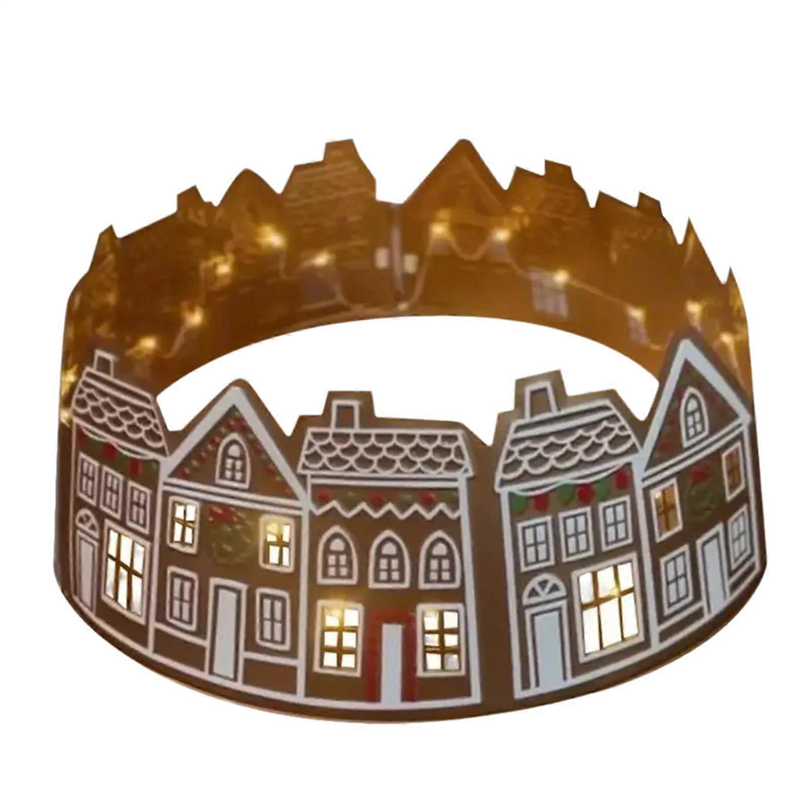Christmas Tree Collar Skirt with LED Gingerbread House Design, Reusable Ring Base for 26/28 Inches Trees