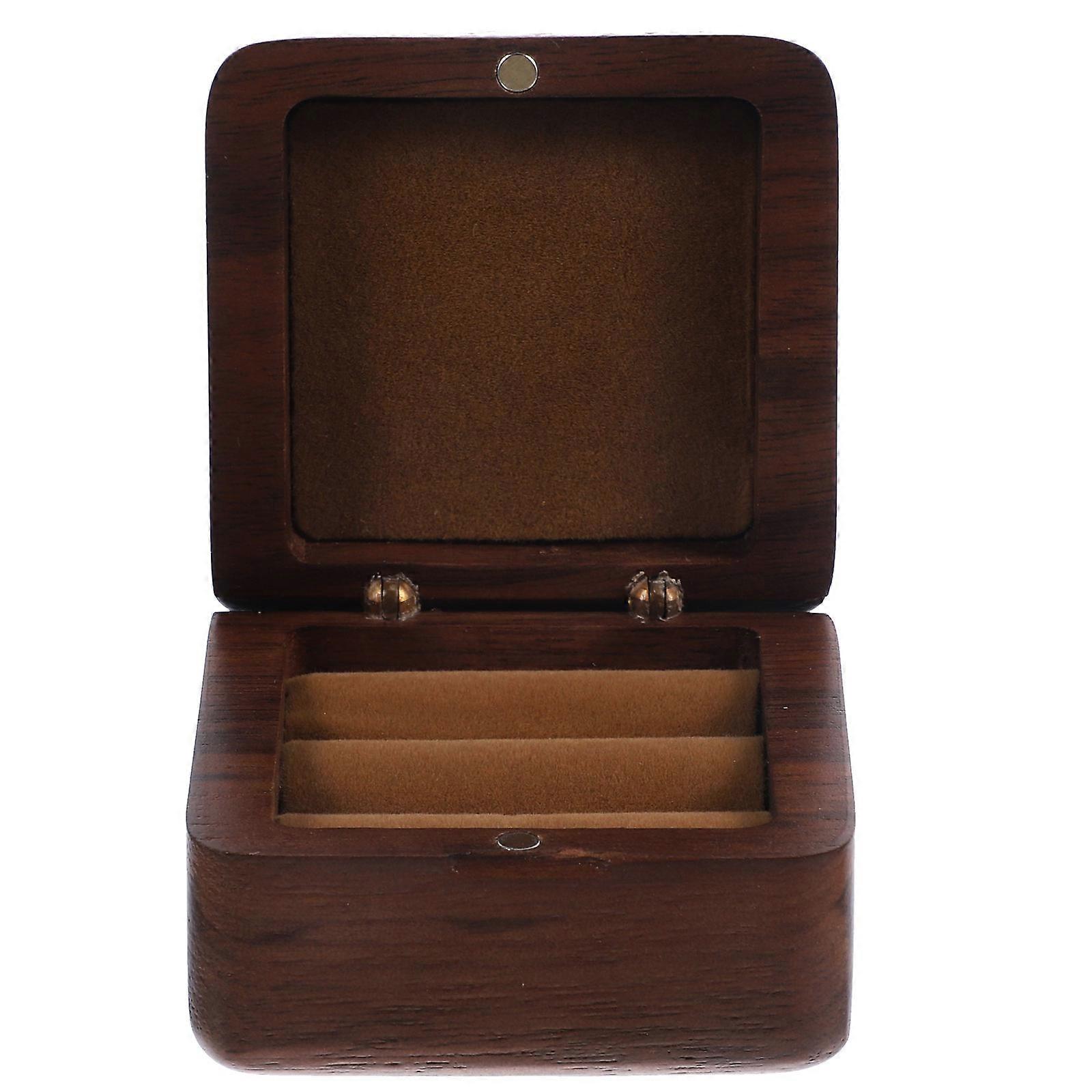Wooden Ring Box for Storage Coffee Color with Lights Perfect Gift with Sleek Design 4x4 Inches