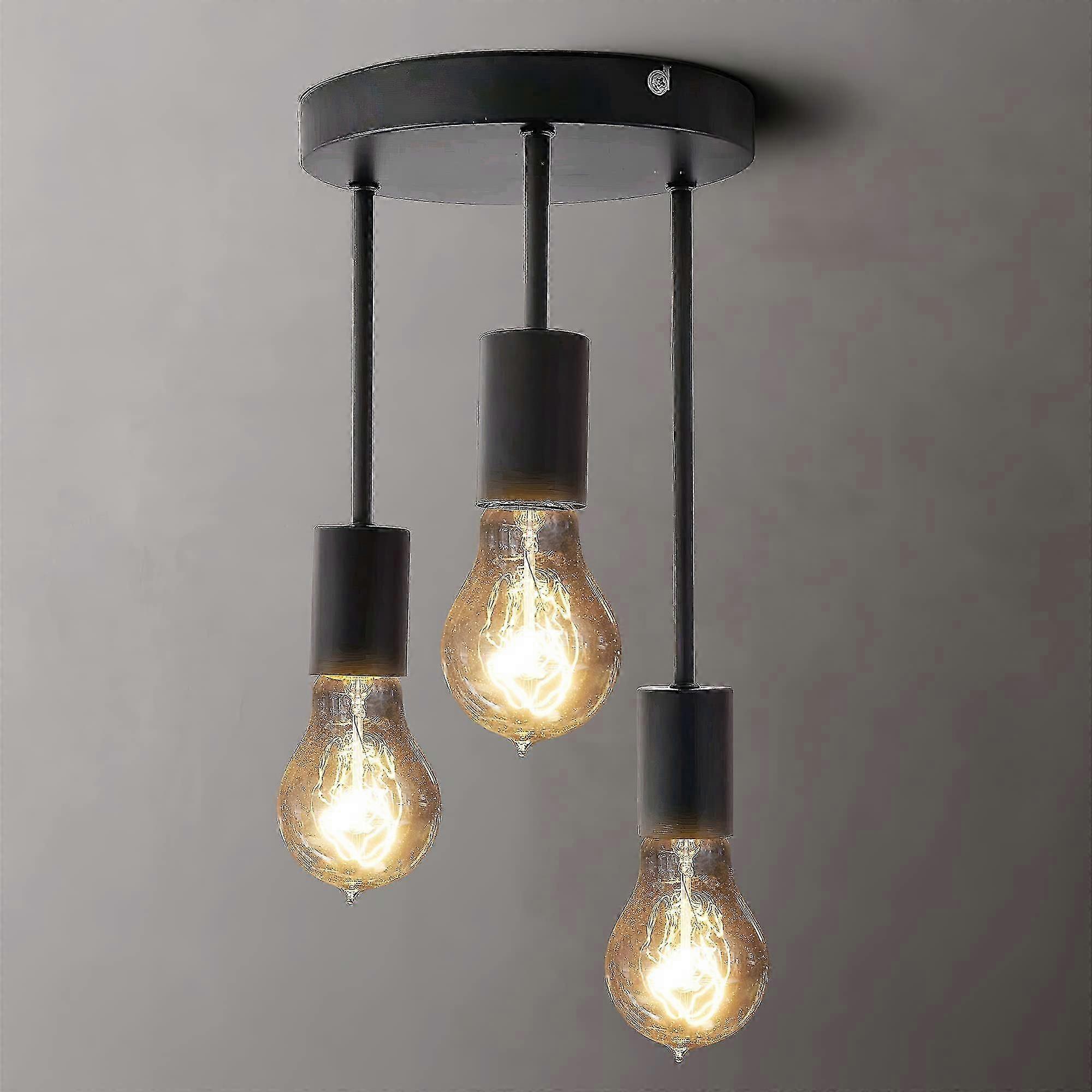 Retro Industrial Metal Ceiling Light with 3 Sockets for 60W Max Bulbs - Vintage Pendant Design