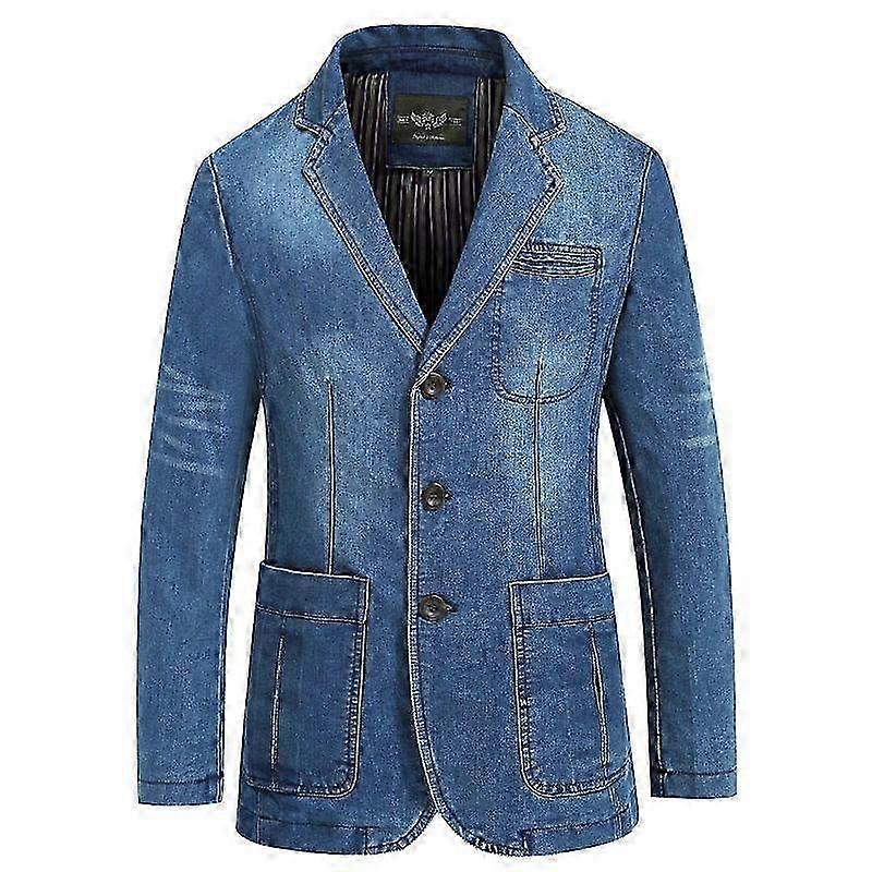 Men's Classic Notched Collar 3 Button Tailoring Distressed Denim Bl...