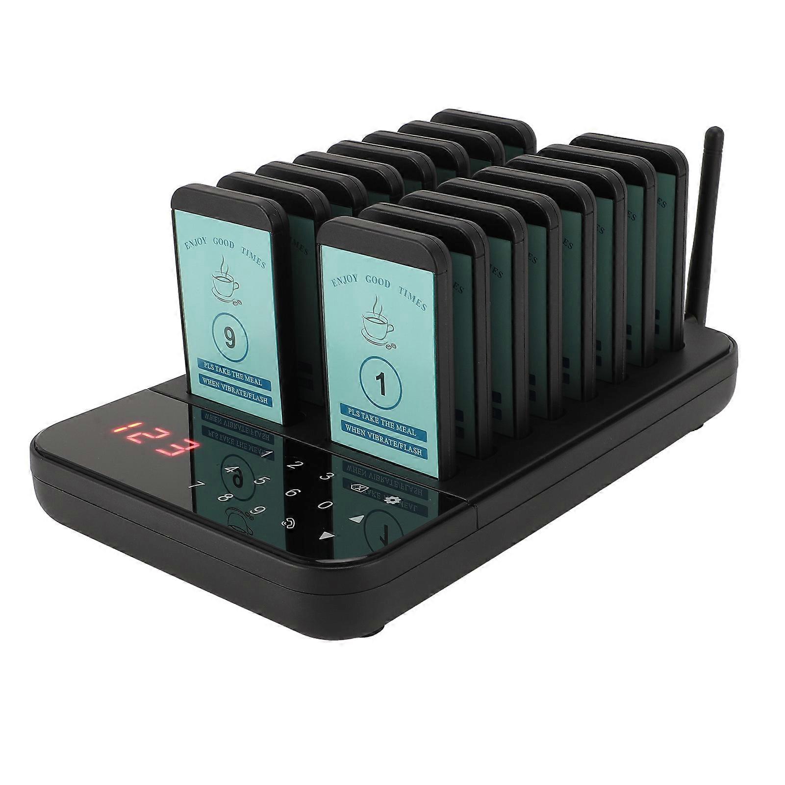 Wireless Pager System 16 Pagers 500m Long Range Vibration Flashing