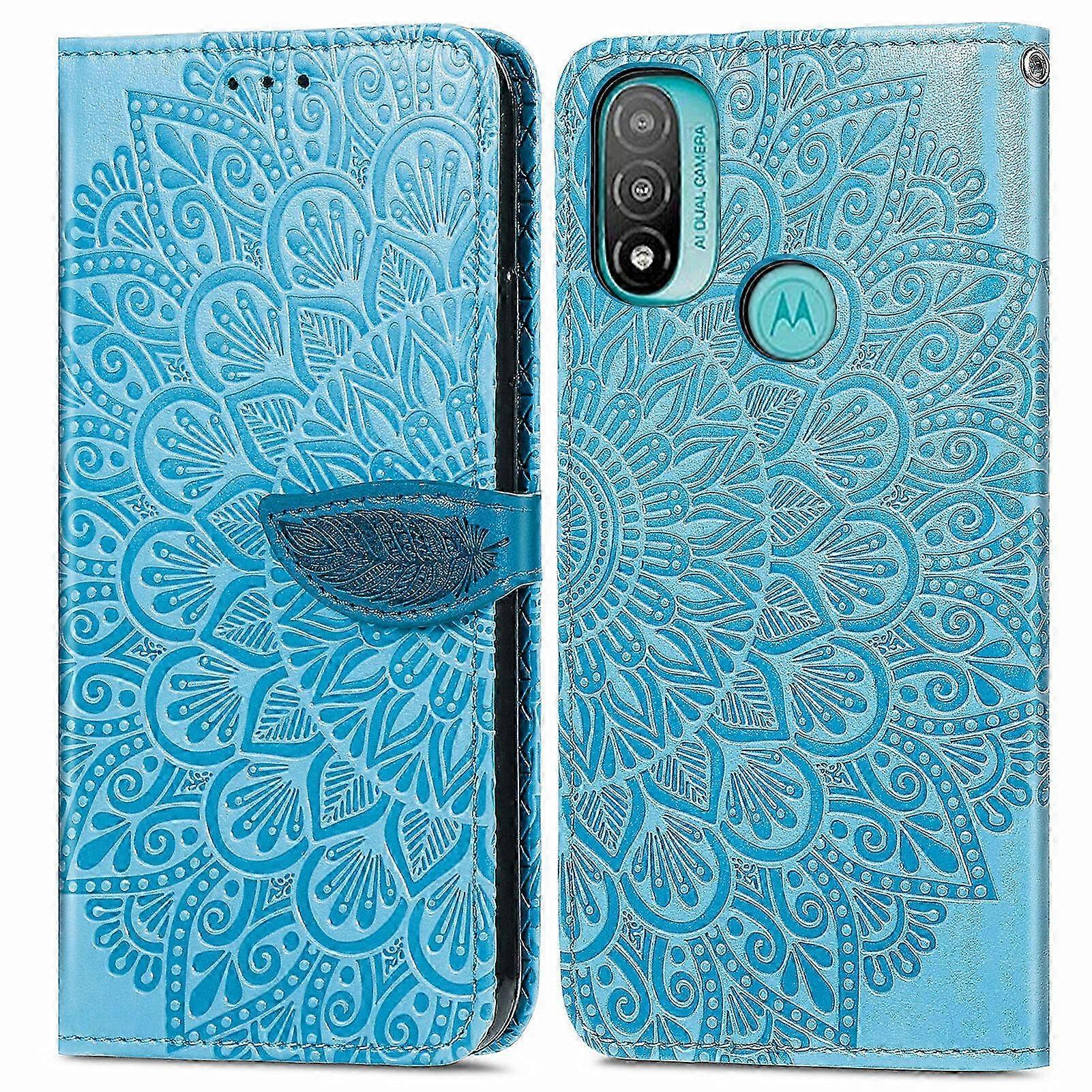 Case for Motorola Moto E20 Embossed Wings Mandala Leather Folio Fli...