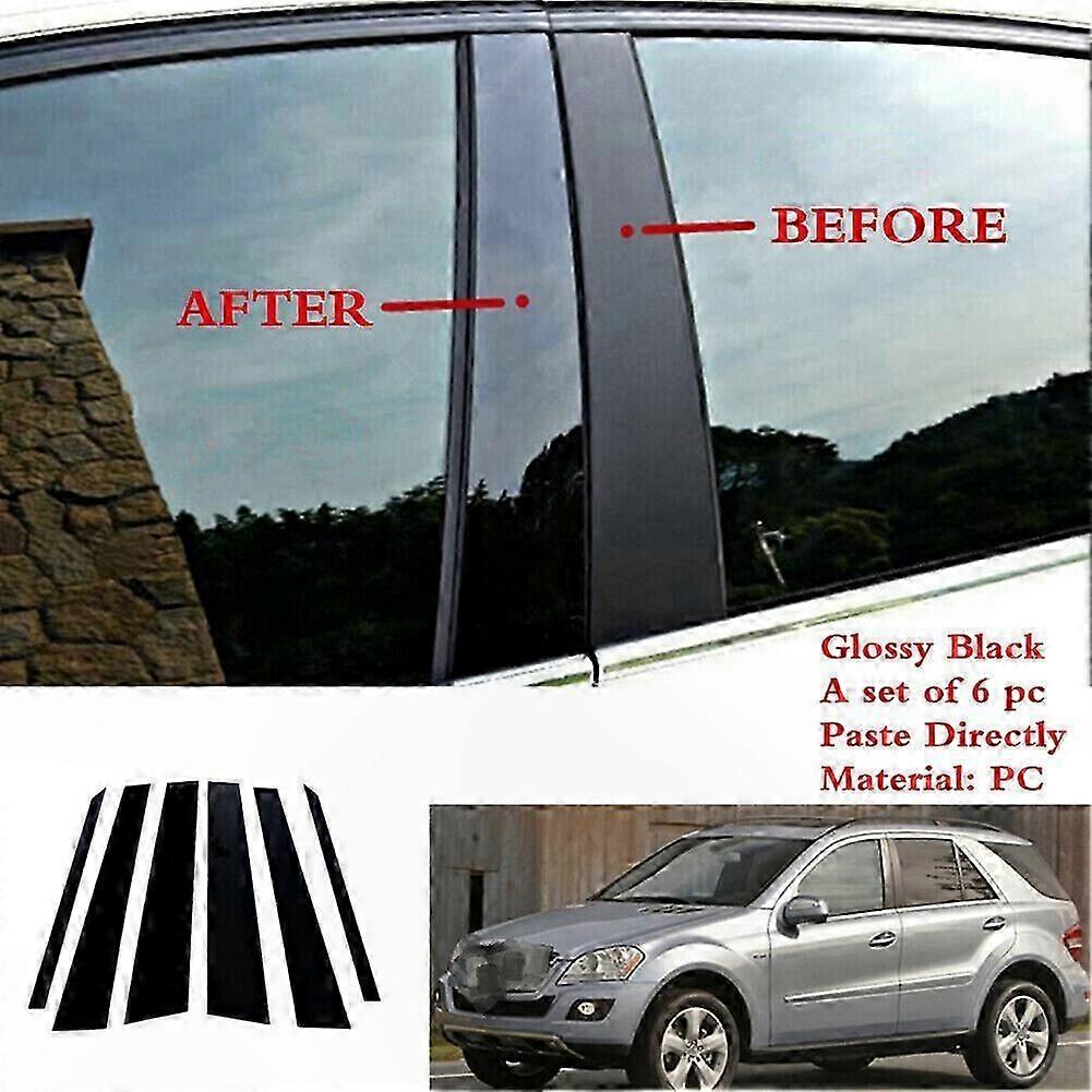 6pcs Glossy Black Side Window Pillar Trim Cover for 2006-2011 ML350 ML550 W164 Models