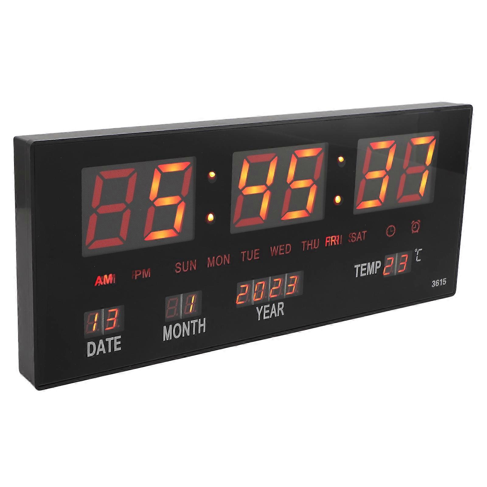 LED Digital Wanduhr Rot 36x15x3cm einstellbare Helligkeit